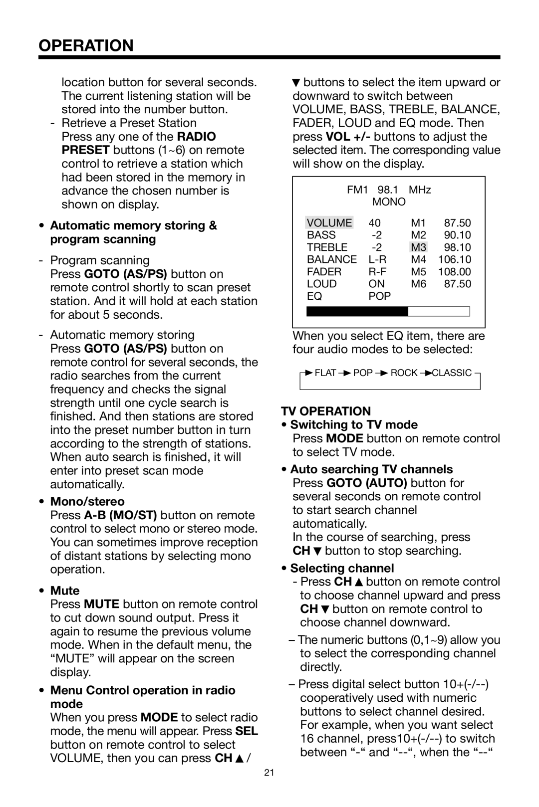 PYLE Audio PLPK65TVD owner manual TV Operation 