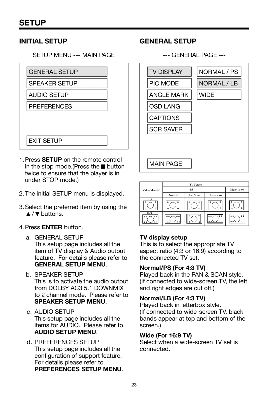 PYLE Audio PLPK65TVD owner manual Initial Setup, General Setup 