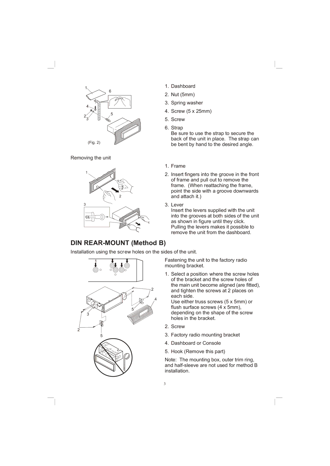 PYLE Audio PLPK65TVD owner manual DIN REAR-MOUNT Method B 