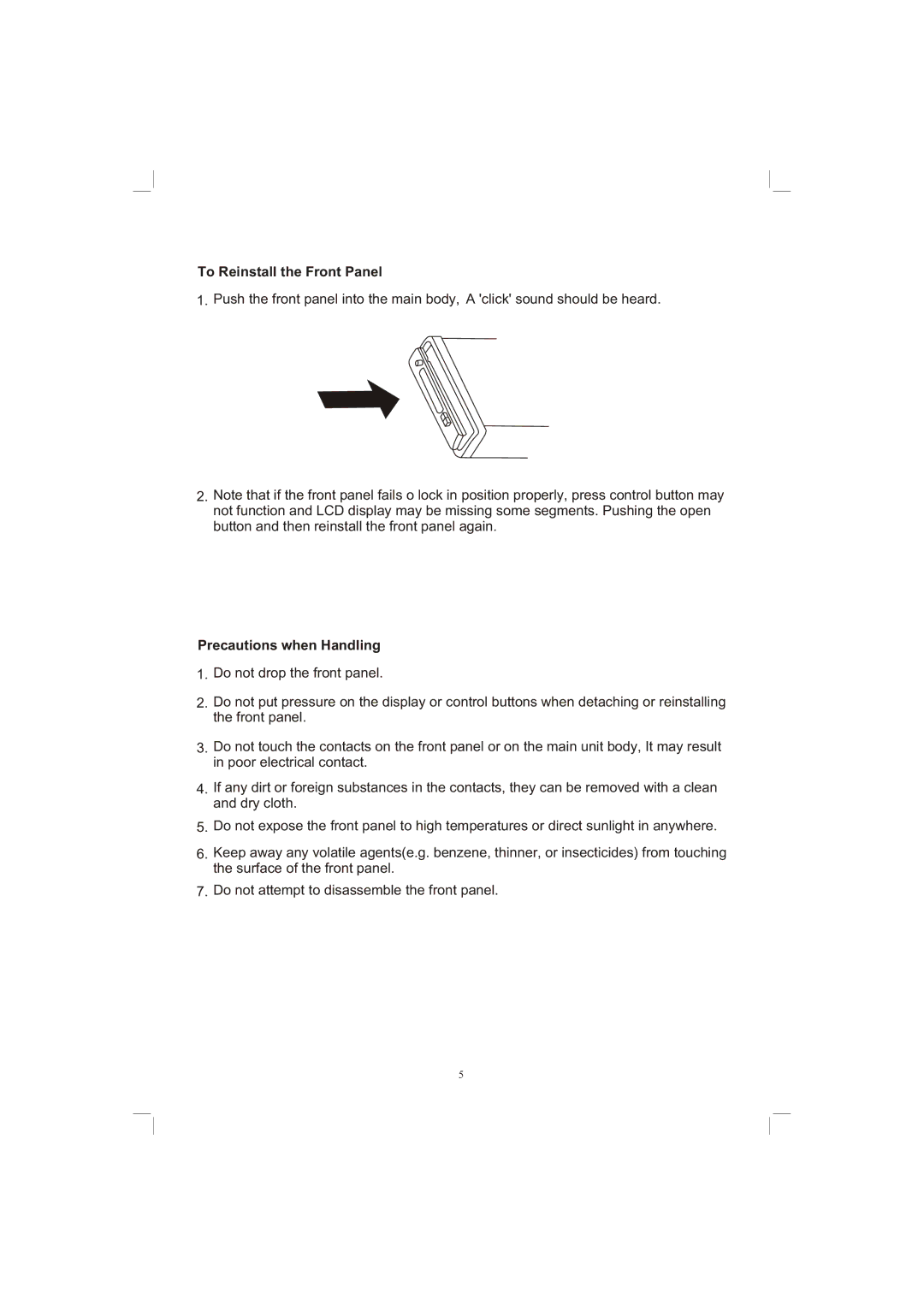 PYLE Audio PLPK65TVD owner manual To Reinstall the Front Panel 