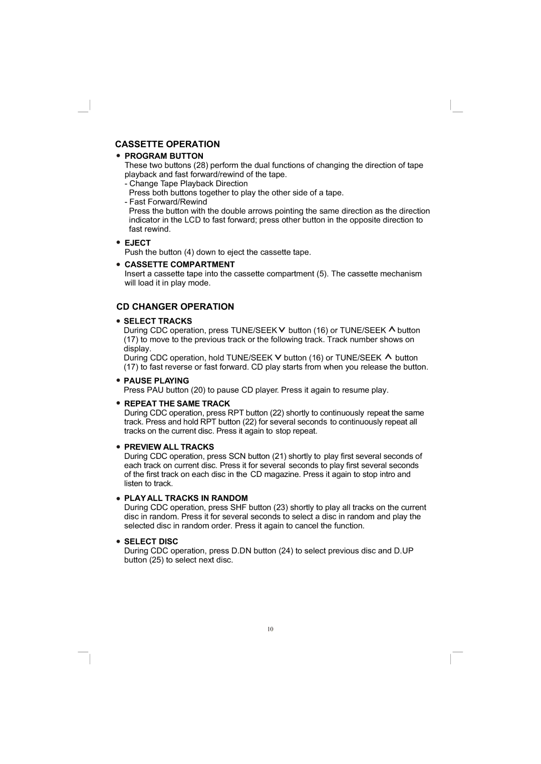 PYLE Audio PLPK65TVD owner manual Cassette Operation, CD Changer Operation 