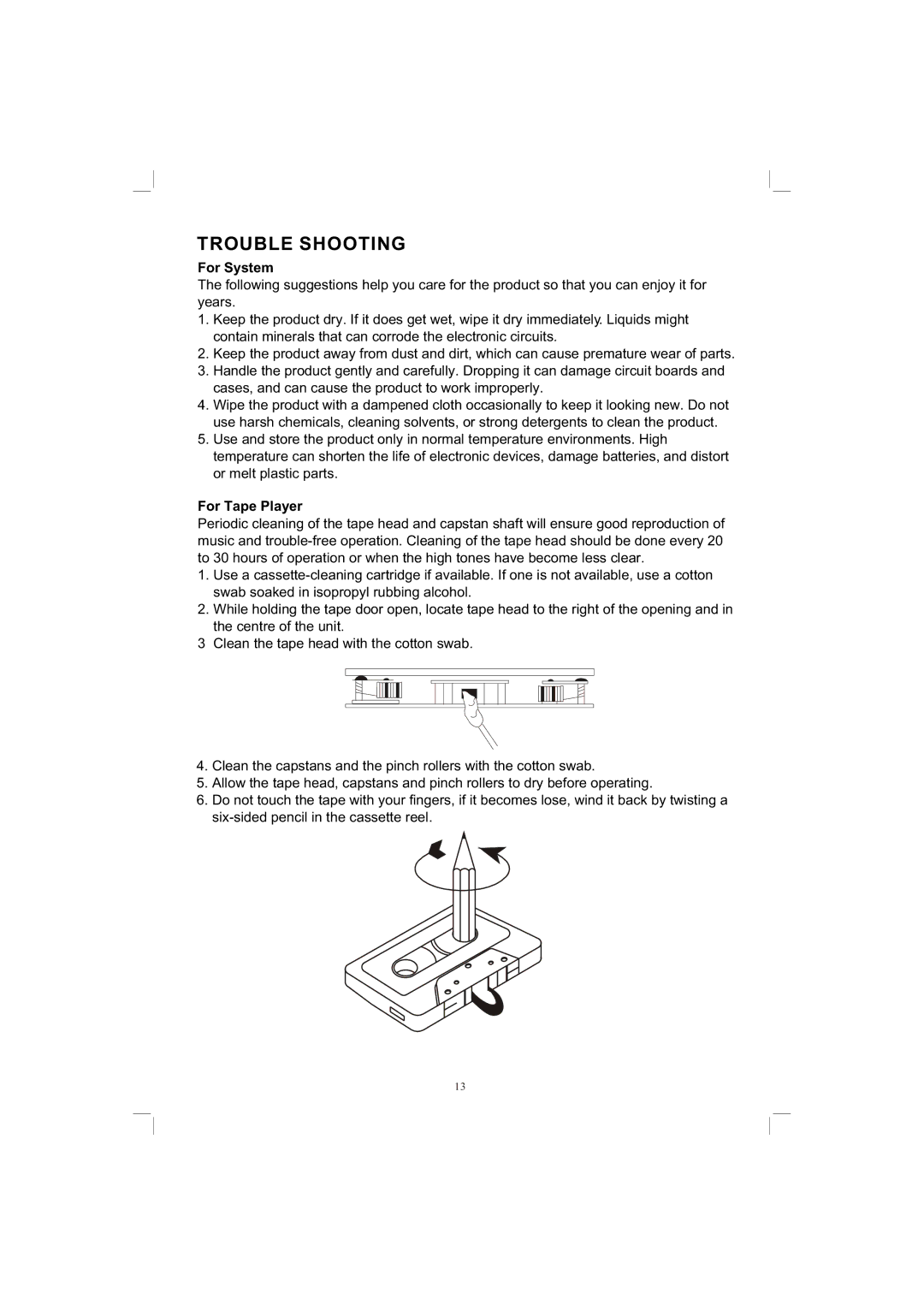 PYLE Audio PLPK65TVD owner manual For System, For Tape Player 