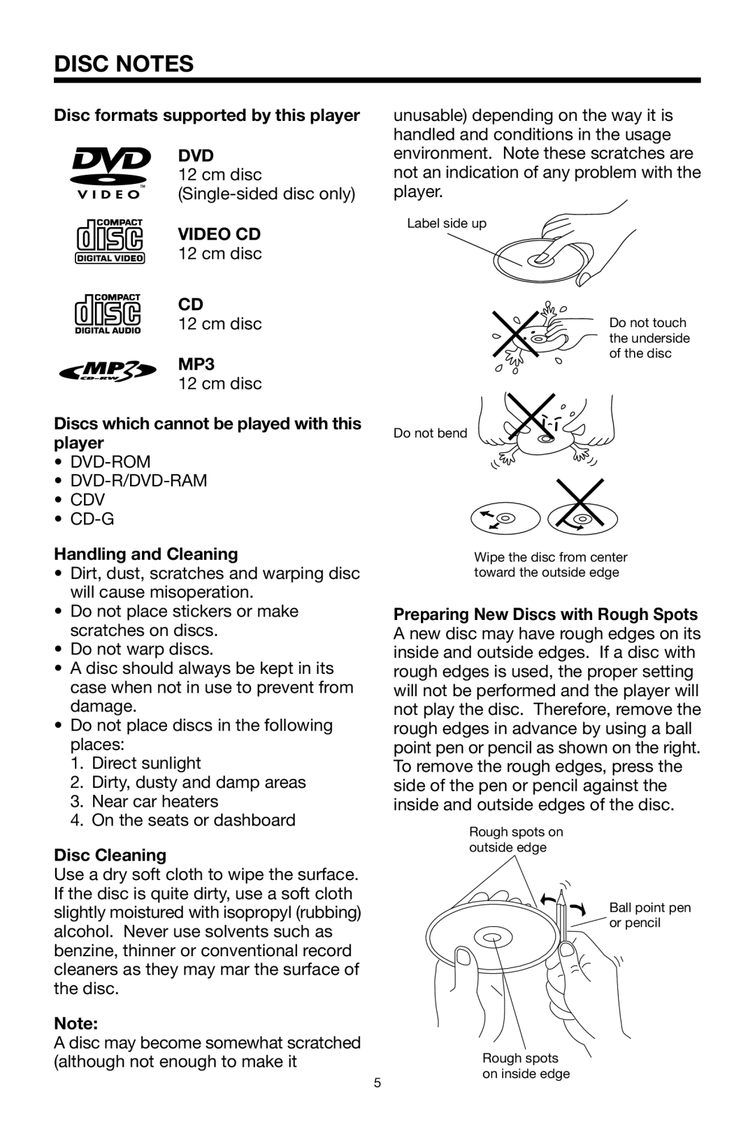 PYLE Audio PLPK65TVD owner manual Disc Notes, Dvd, MP3 