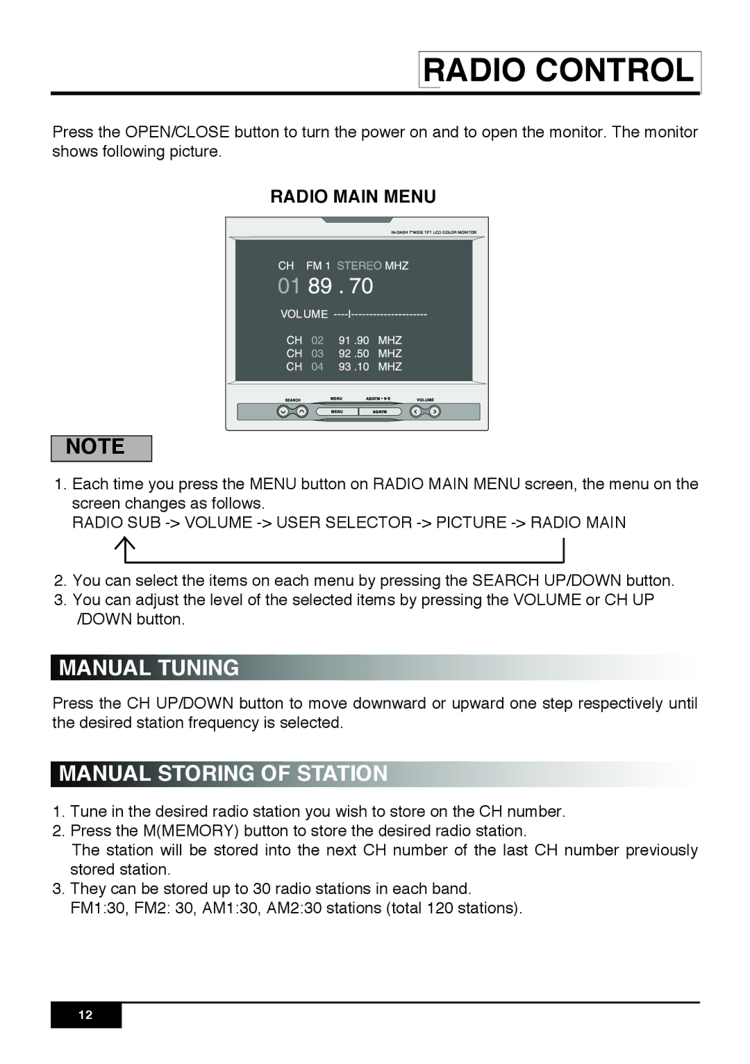 PYLE Audio PLR7N manual Manual Tuning, Manual Storing of Station 