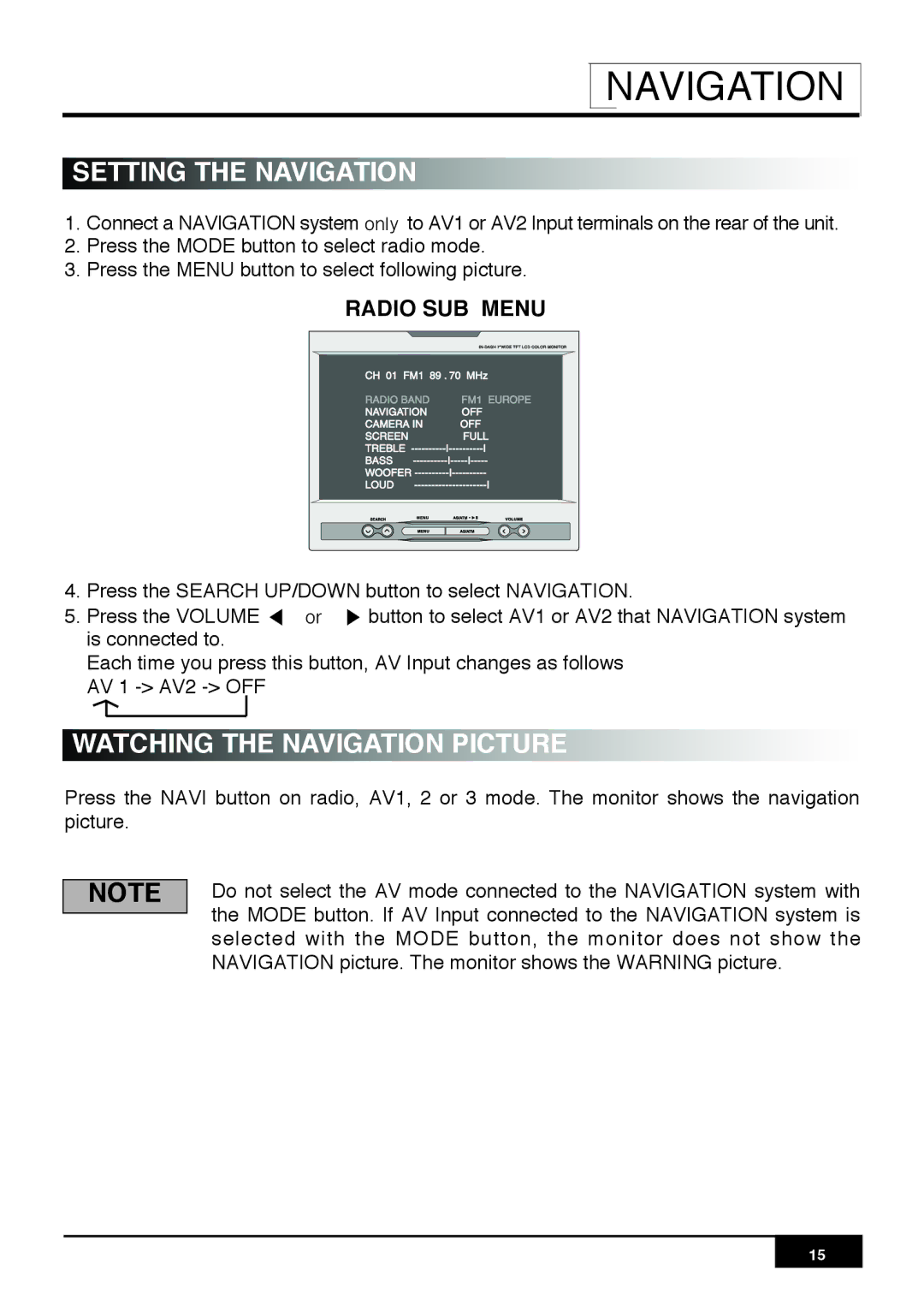 PYLE Audio PLR7N manual Setting the Navigation 