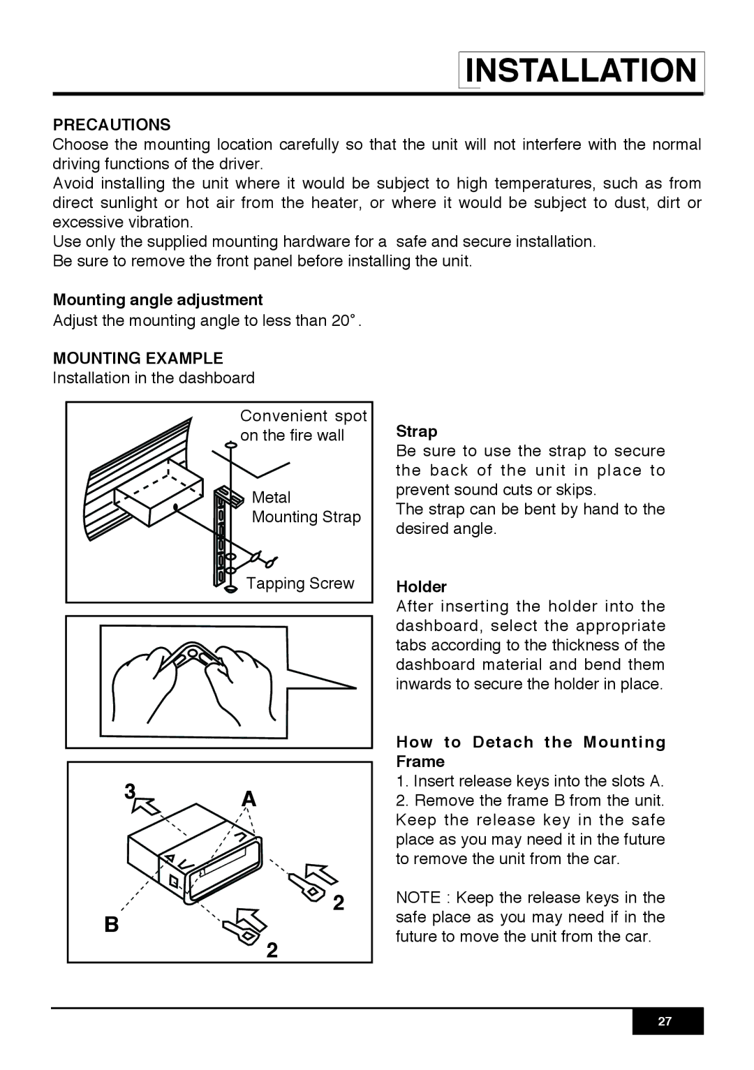 PYLE Audio PLR7N manual Precautions, Mounting Example 