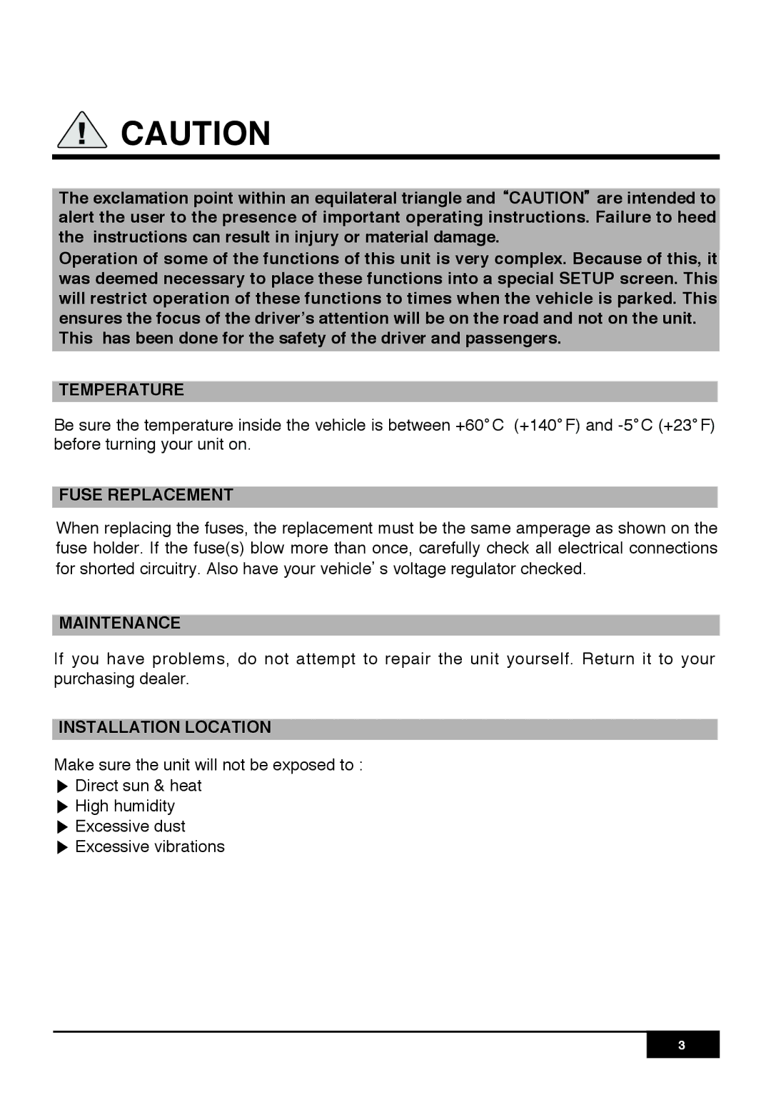 PYLE Audio PLR7N manual Temperature, Fuse Replacement, Maintenance, Installation Location 