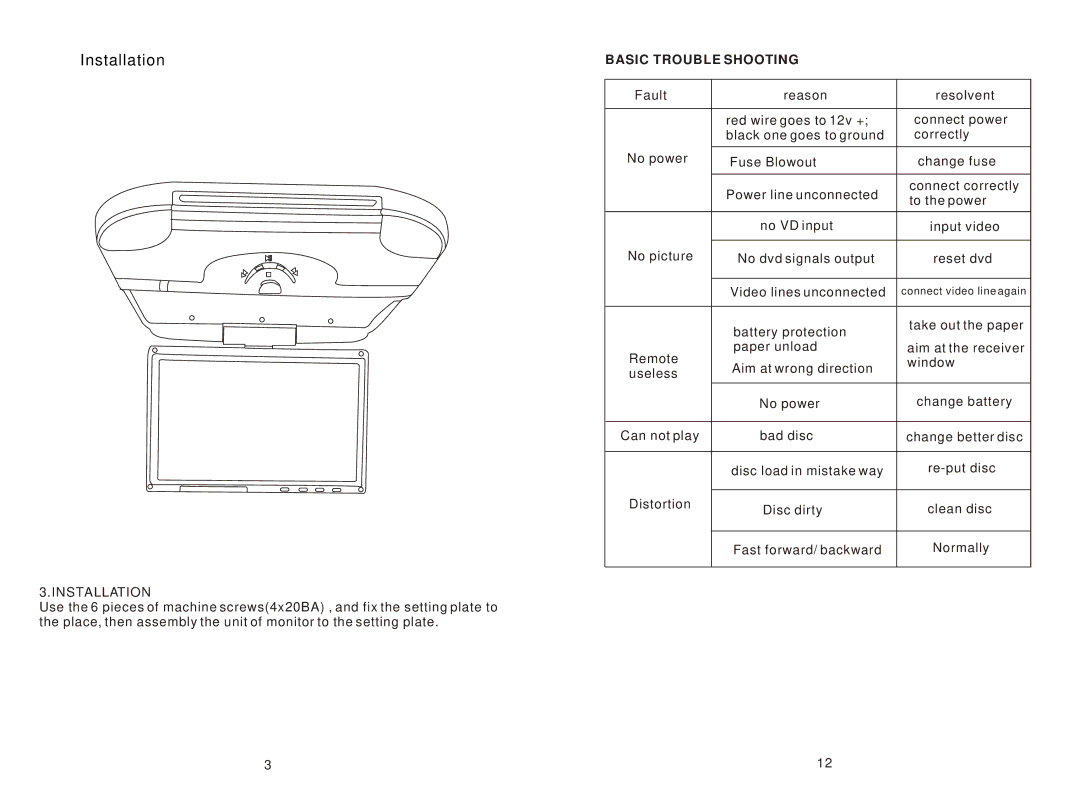 PYLE Audio PLRD102 instruction manual Basic Trouble Shooting, Installation 