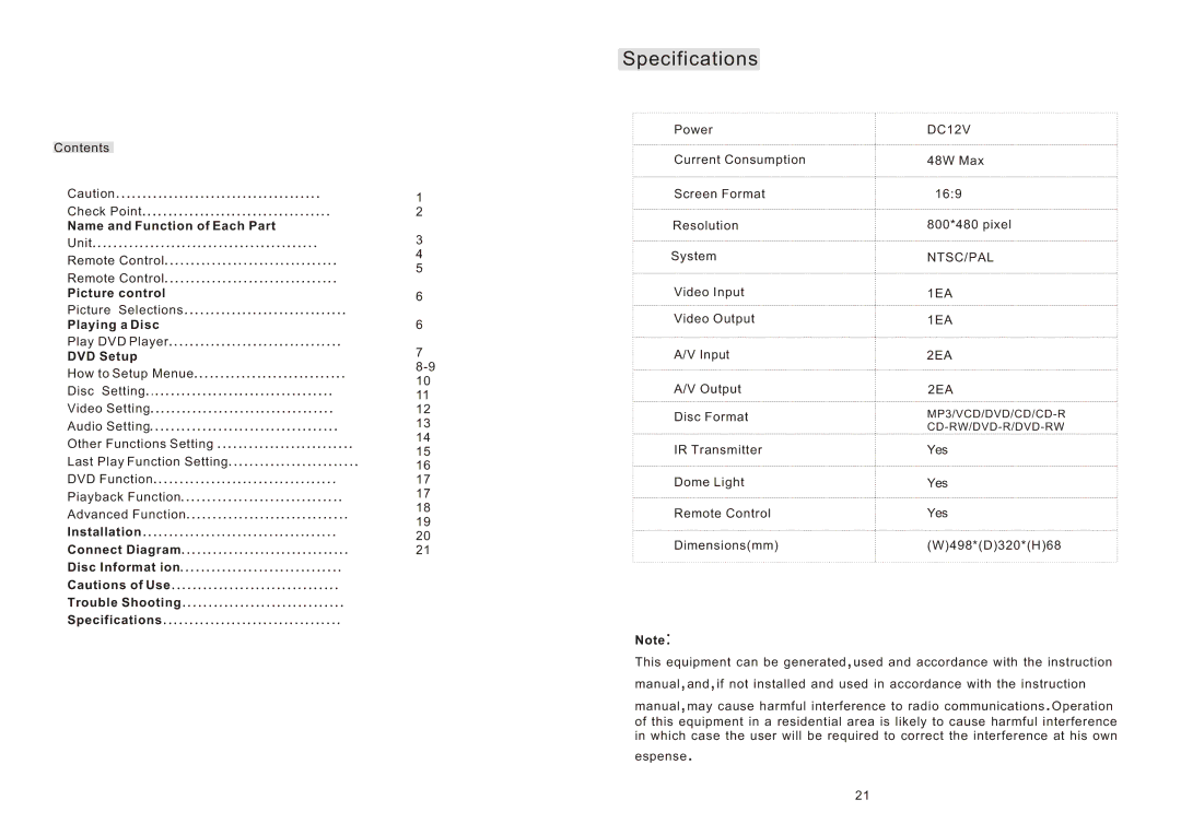 PYLE Audio PLRD143F Specifications, Name and Function of Each Part, Picture control, Playing a Disc, DVD Setup 