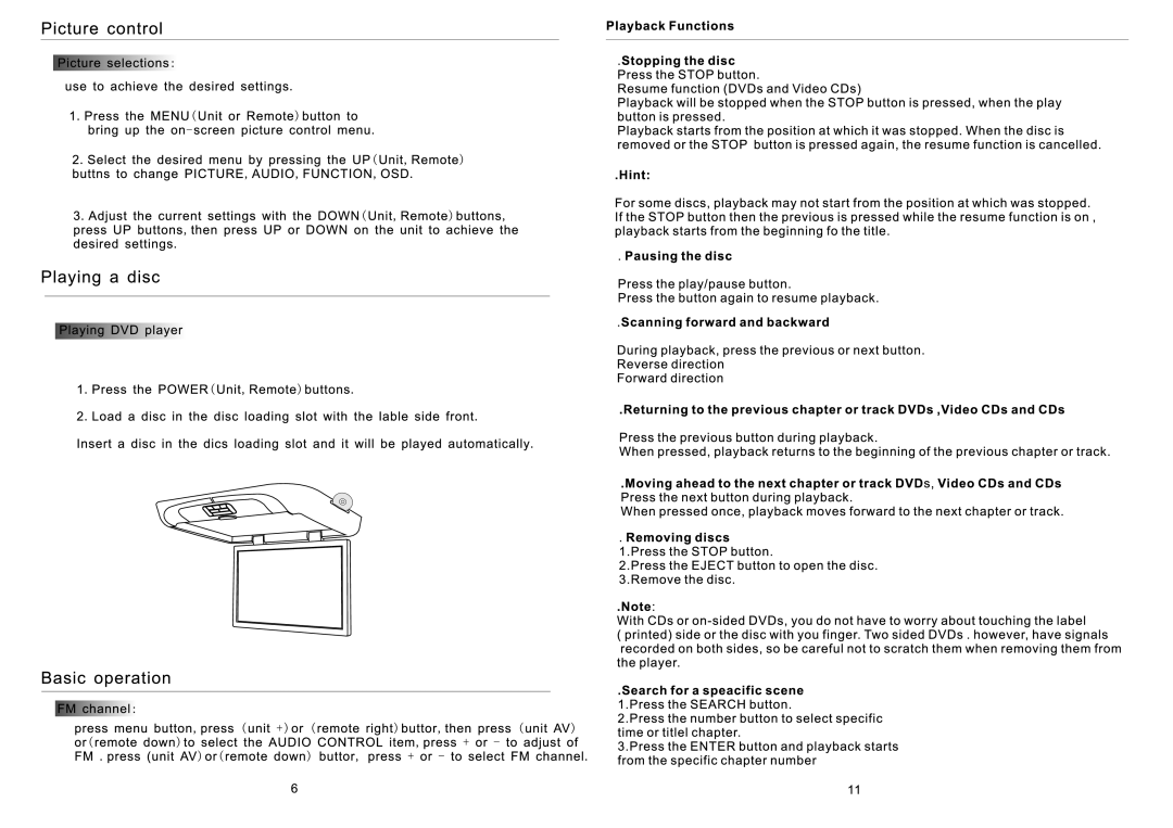 PYLE Audio PLRD195IF manual Picture control, Playing a disc, Basic operation 