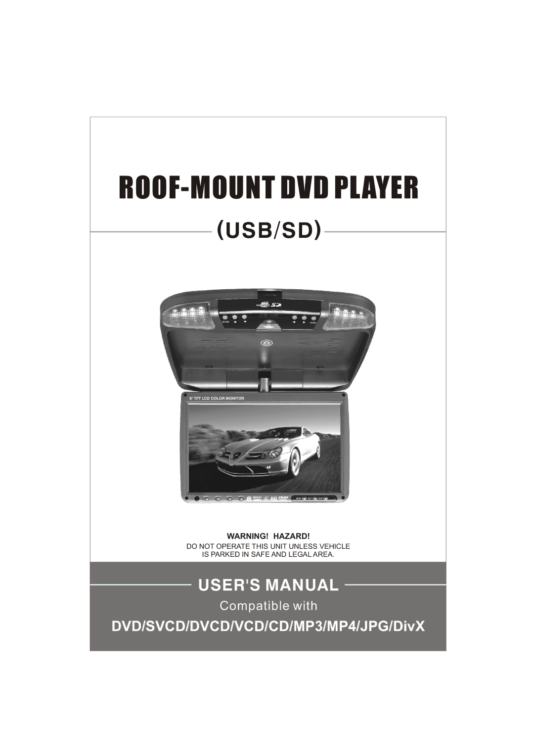 PYLE Audio PLRD92 user manual ROOF-MOUNT DVD Player 