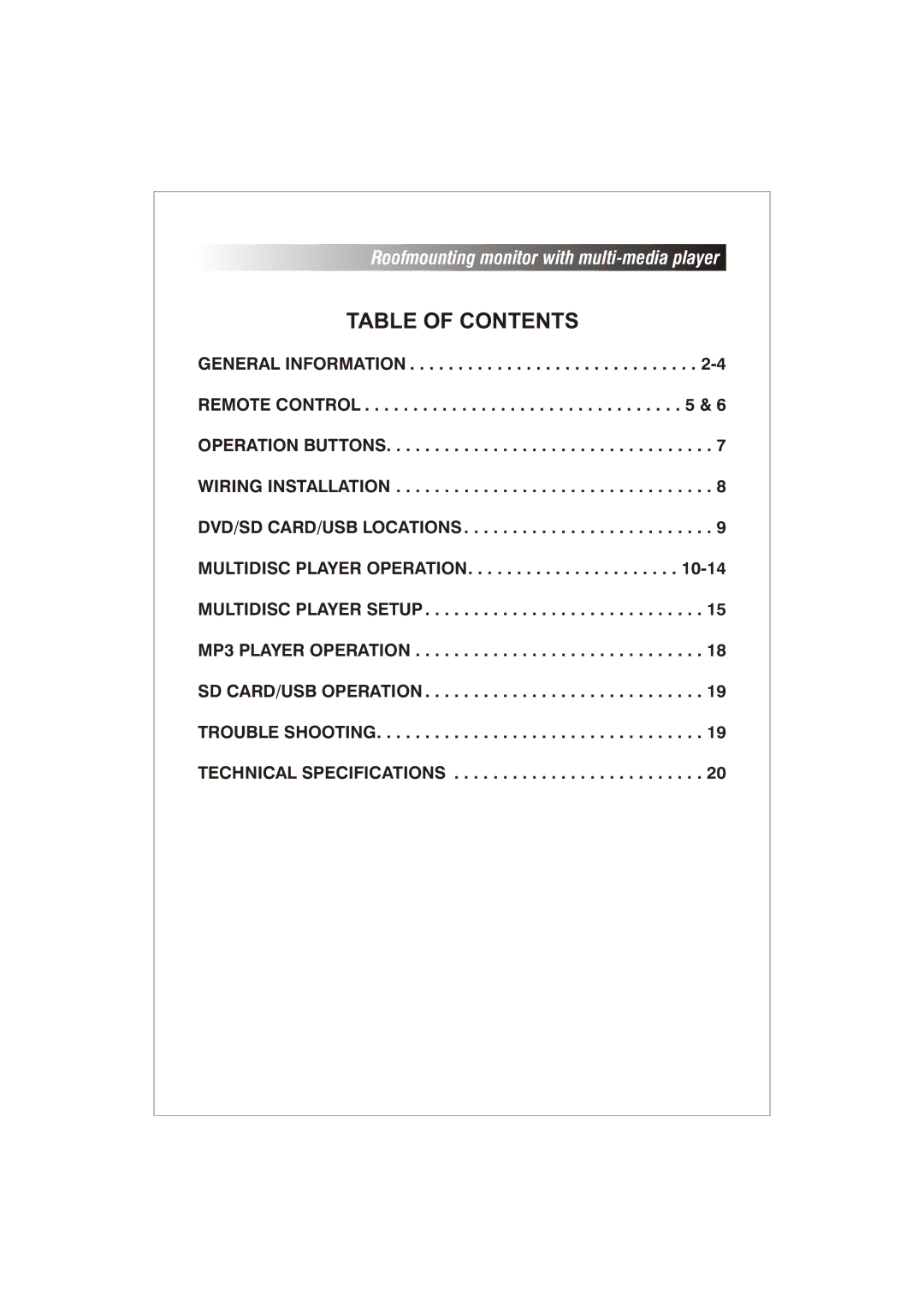 PYLE Audio PLRD92 user manual Table of Contents 