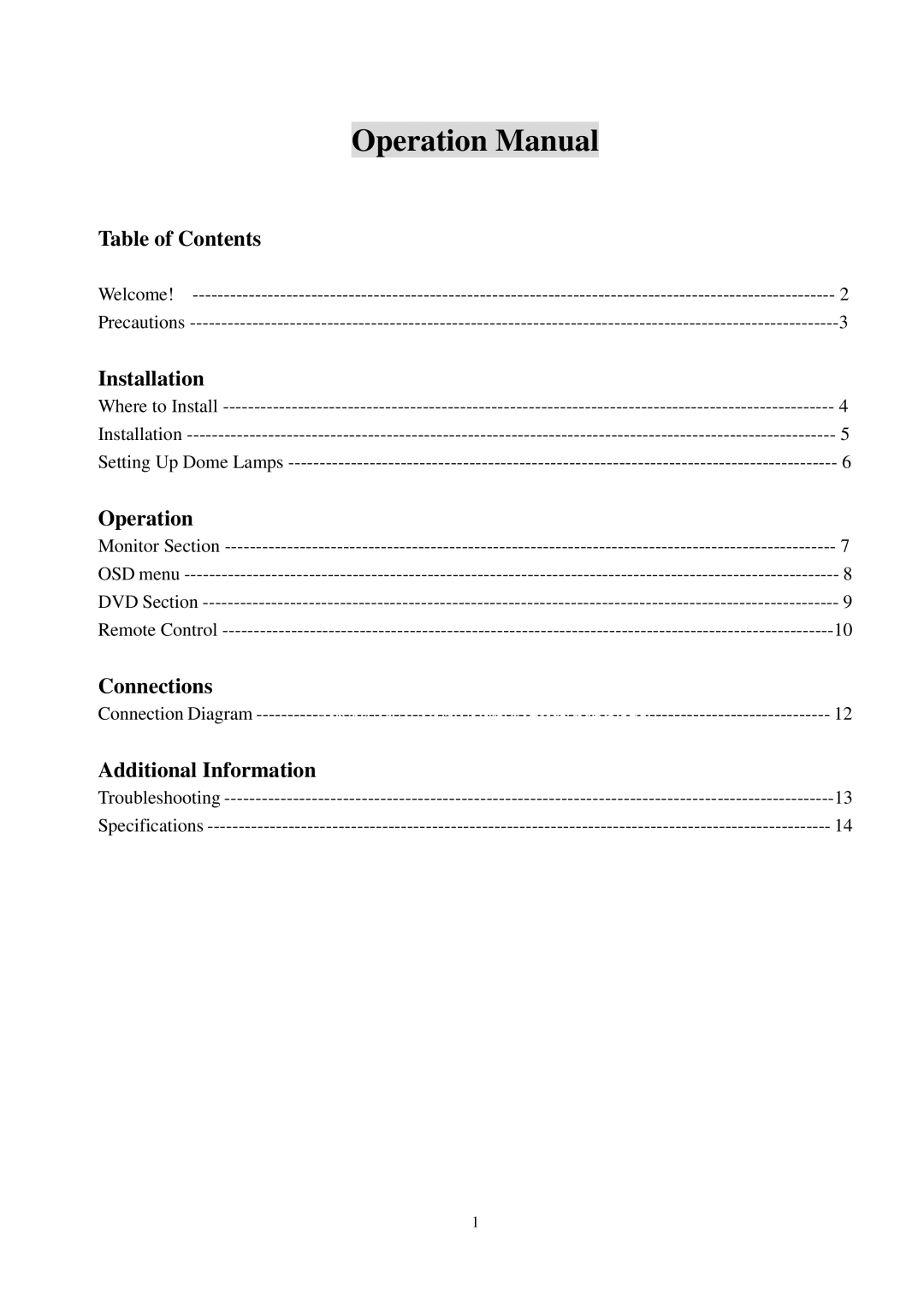 PYLE Audio PLRDVD10 manual Table of Contents 