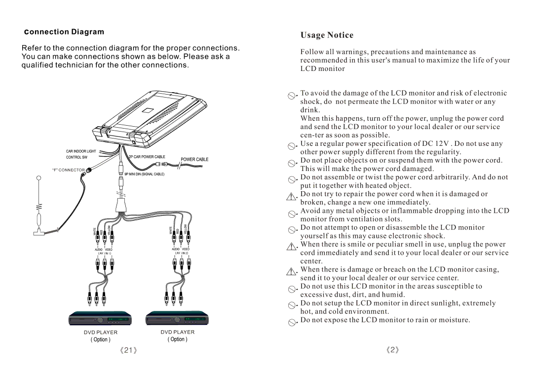 PYLE Audio PLRTD155 specifications Usage Notice, Connection Diagram 