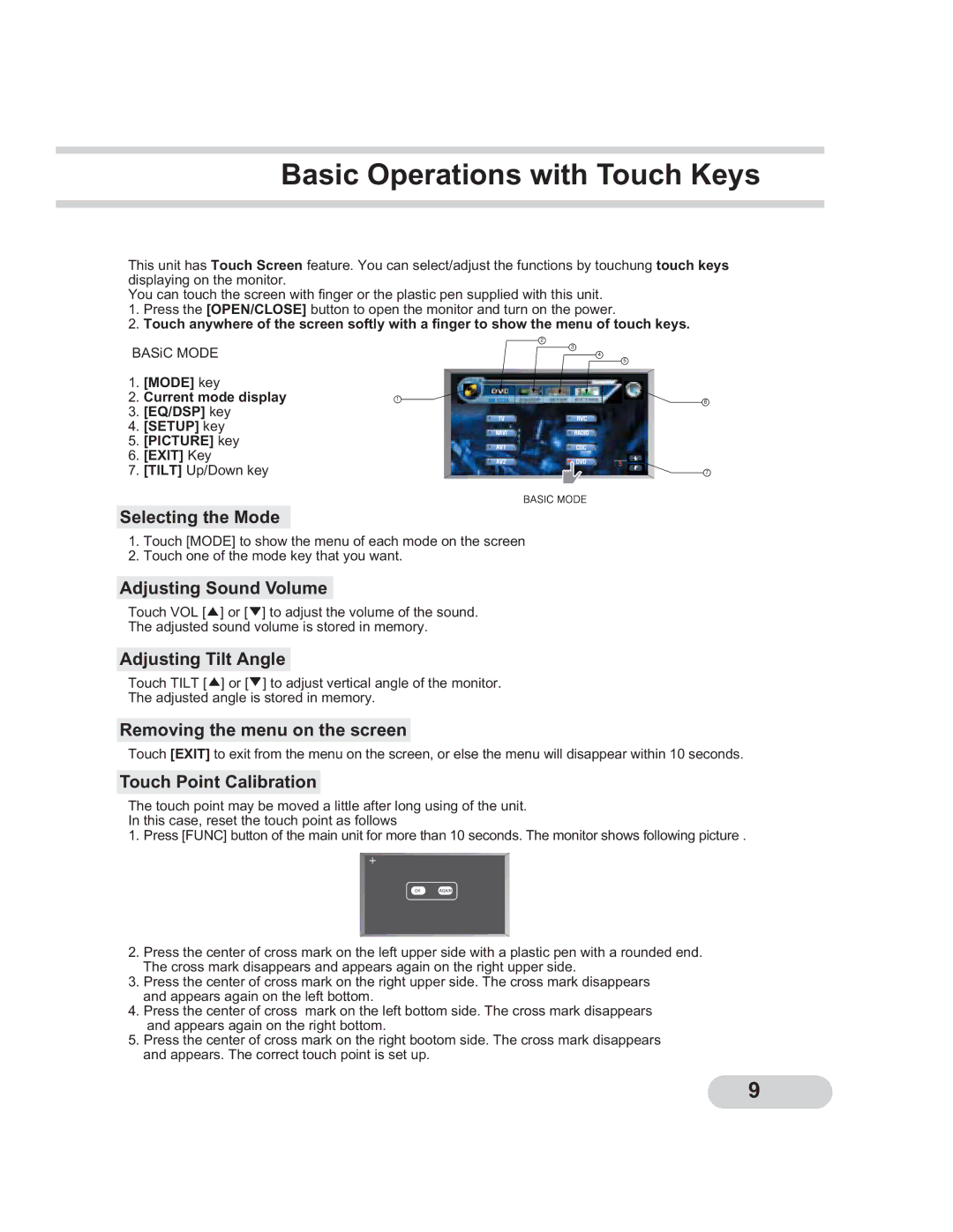 PYLE Audio PLTCDN7 manual Basic Operations with Touch Keys 