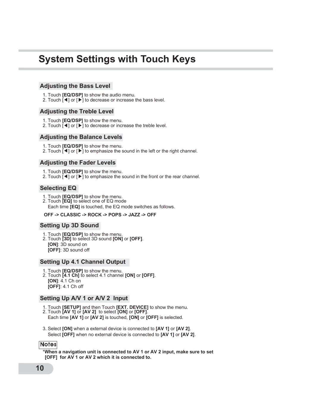 PYLE Audio PLTCDN7 manual System Settings with Touch Keys 