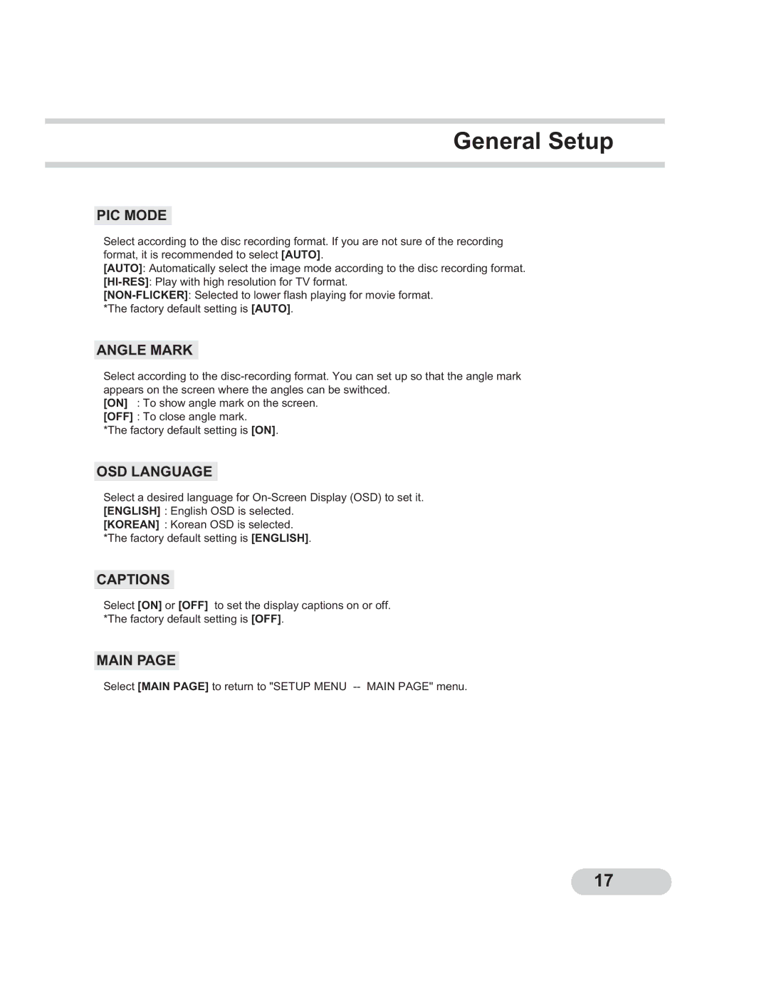 PYLE Audio PLTCDN7 manual General Setup, PIC Mode 