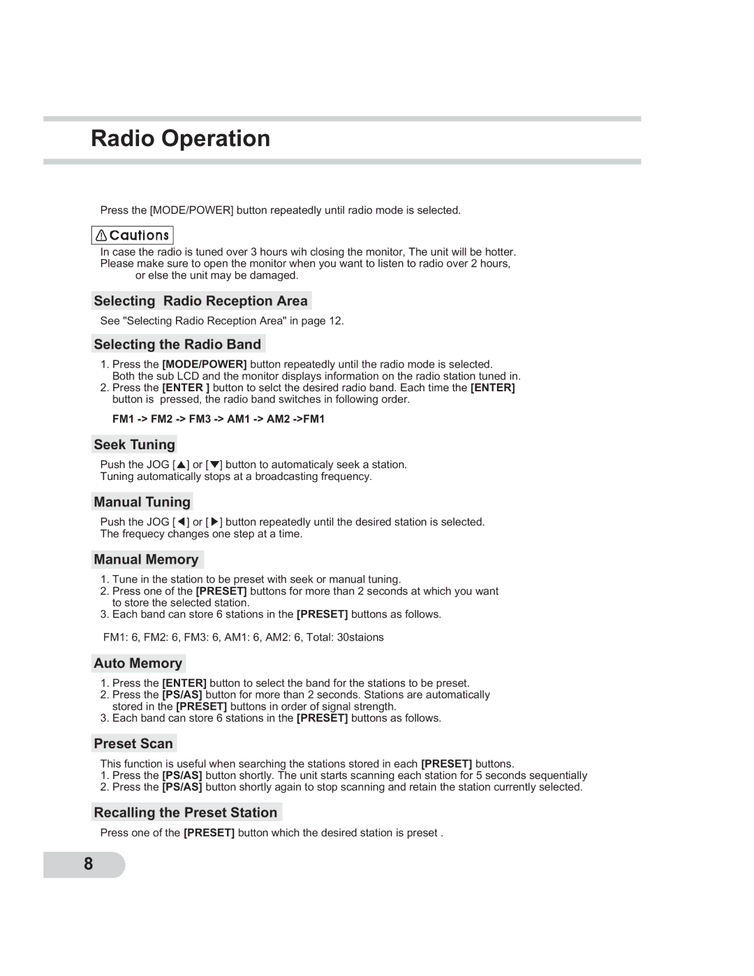 PYLE Audio PLTCDN7 manual Radio Operation 