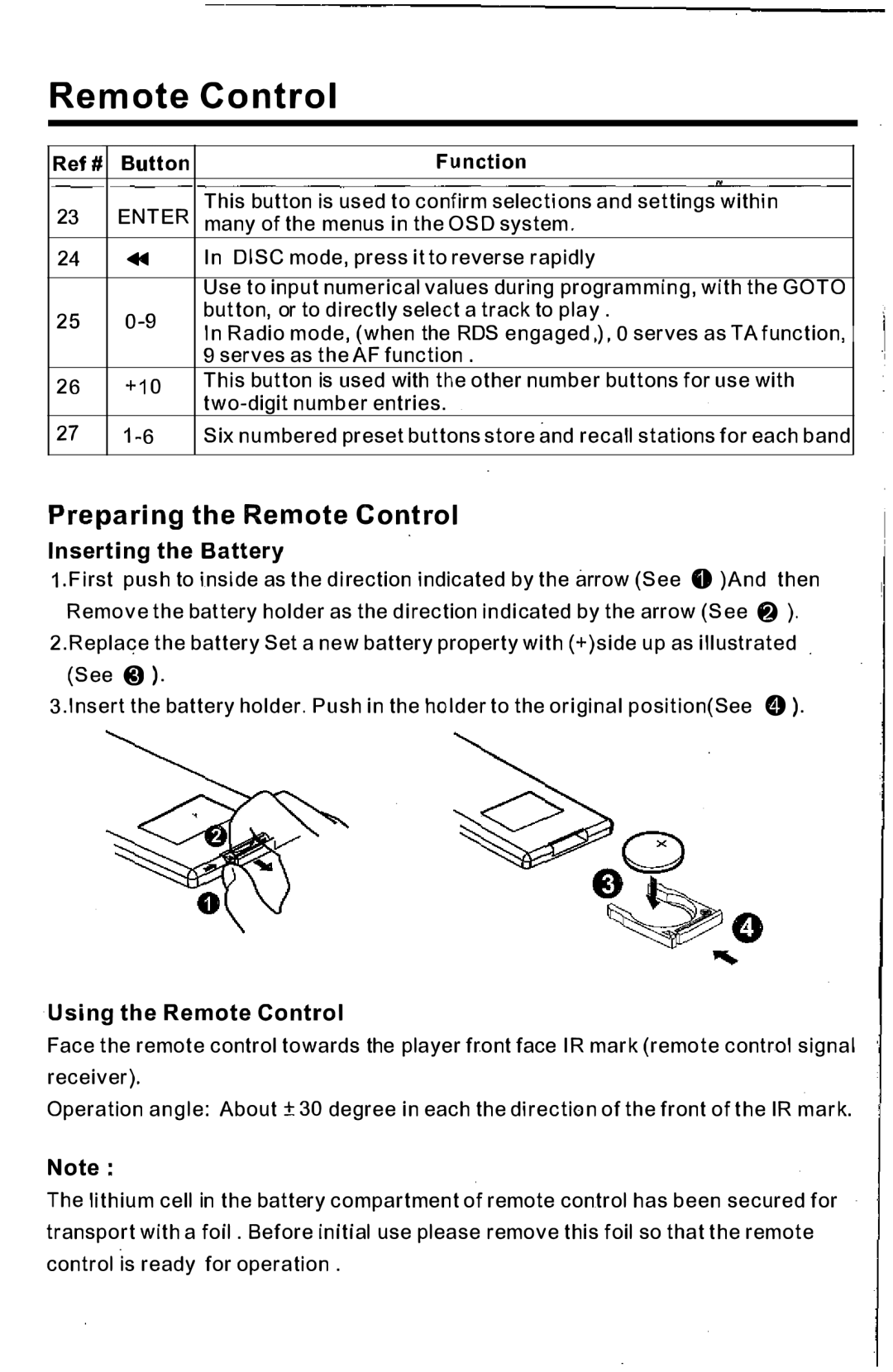 PYLE Audio PLTS73FX owner manual Preparing the Remote Control, Enter 