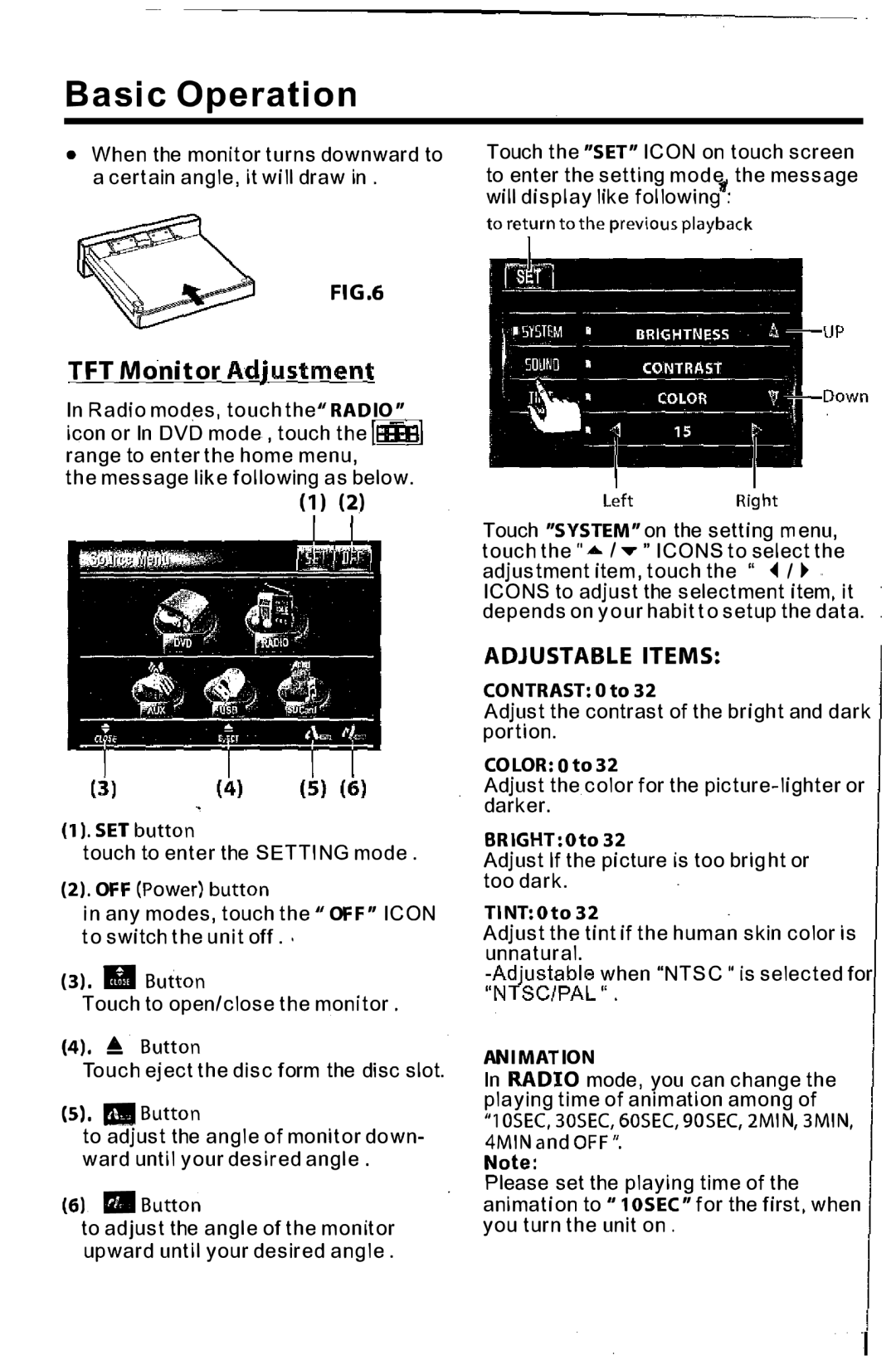 PYLE Audio PLTS73FX owner manual IlI Button, TFTMonitor Adjustment 