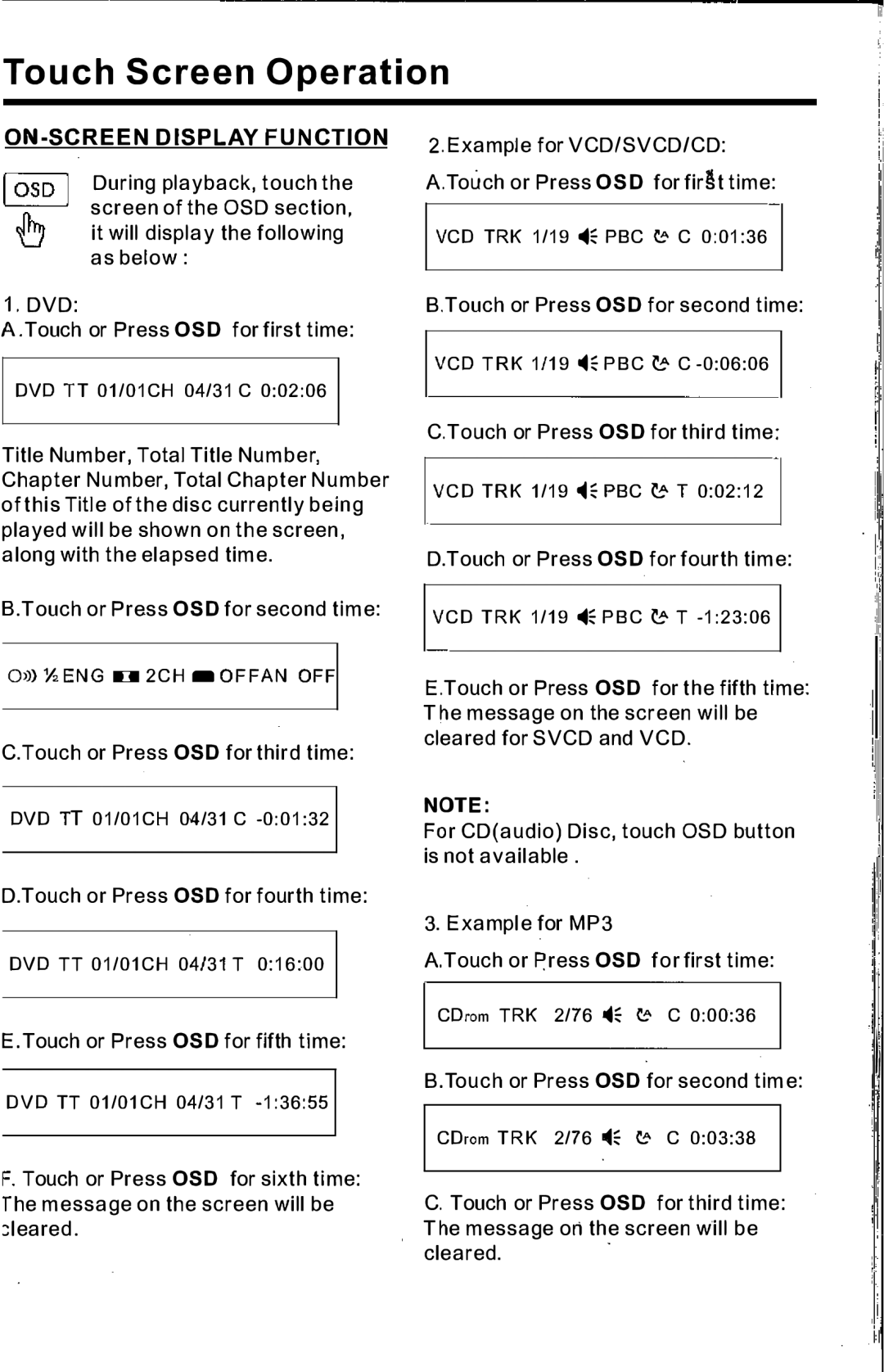 PYLE Audio PLTS73FX owner manual Touch or Press aso for third time 