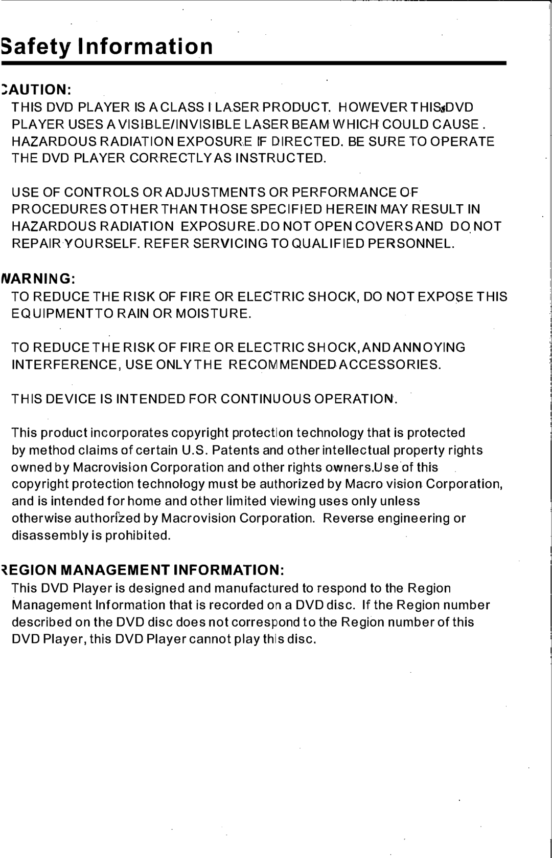 PYLE Audio PLTS73FX owner manual Safety Information 