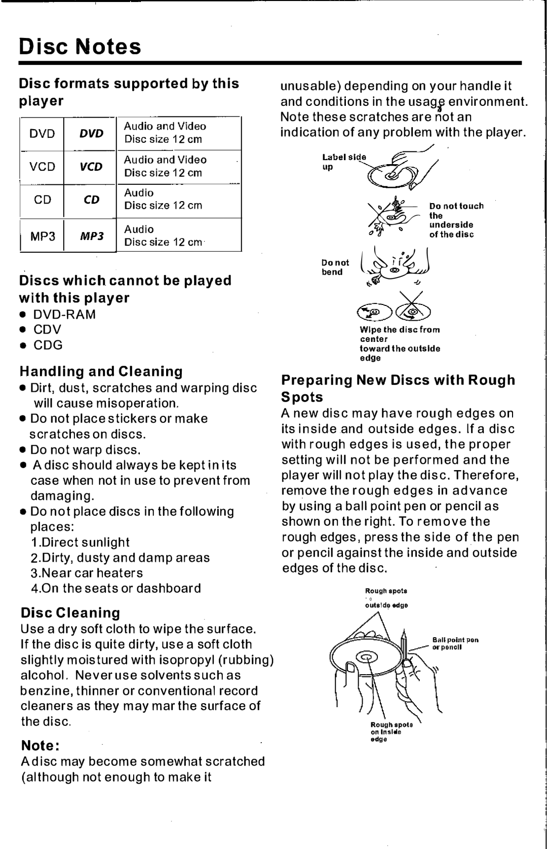 PYLE Audio PLTS73FX owner manual Disc Notes, Dvd-Ram Cdv Cdg 