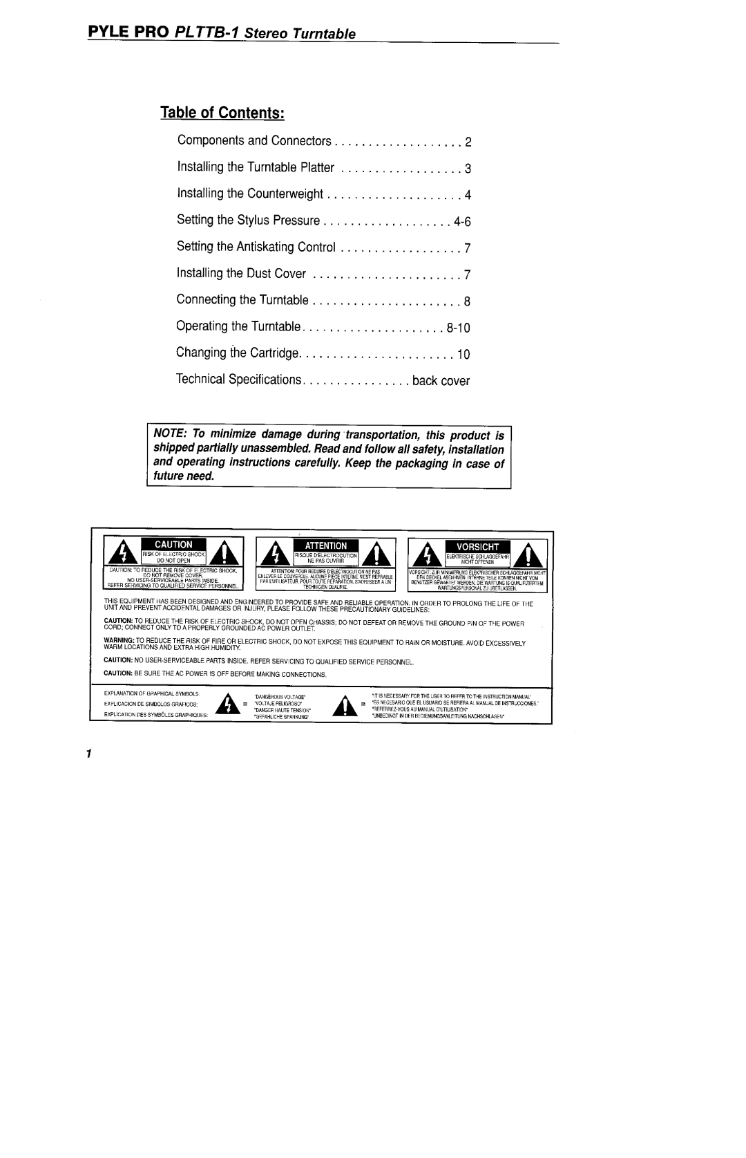 PYLE Audio PLTTB-1 manual 