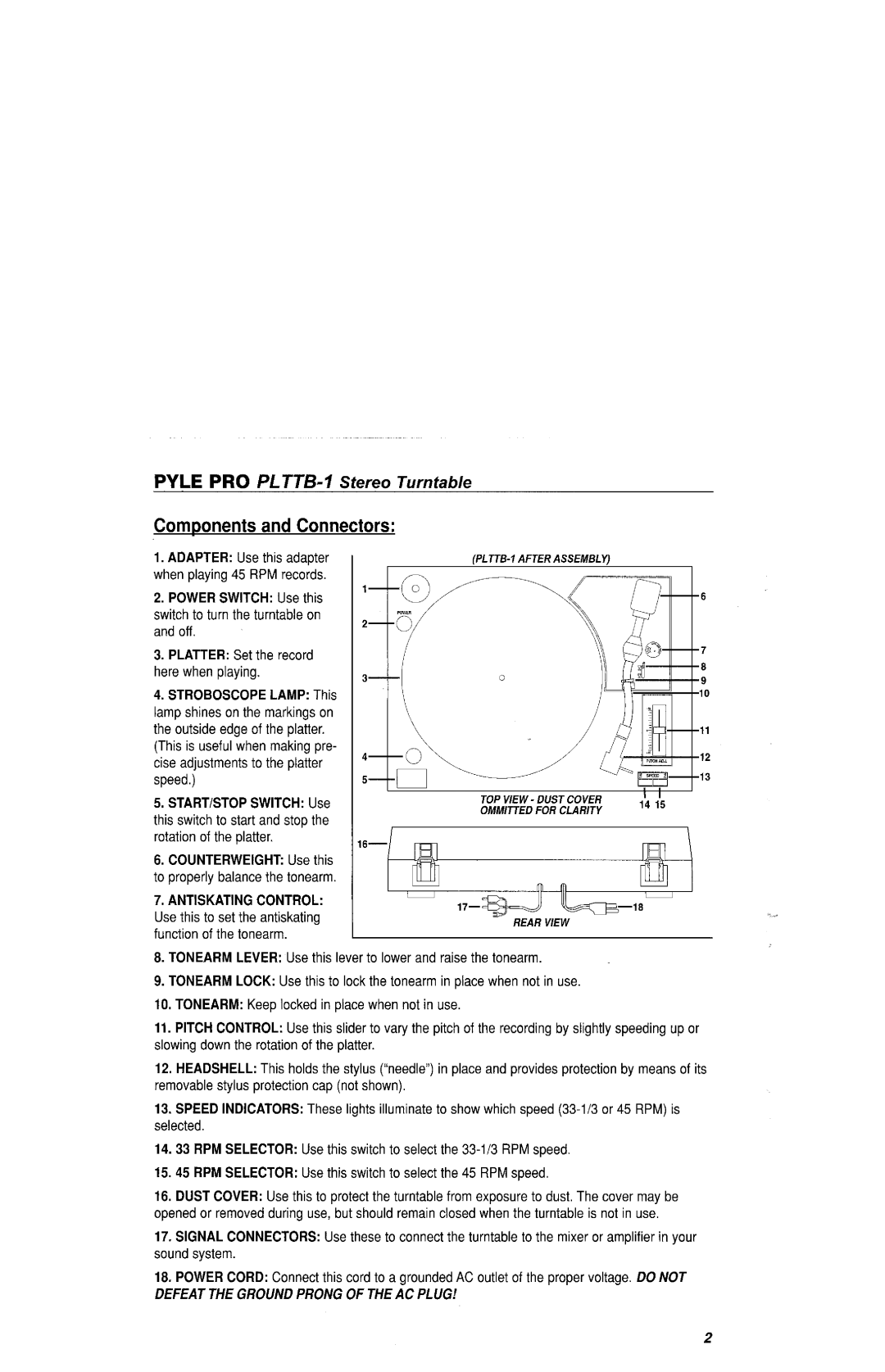 PYLE Audio PLTTB-1 manual 