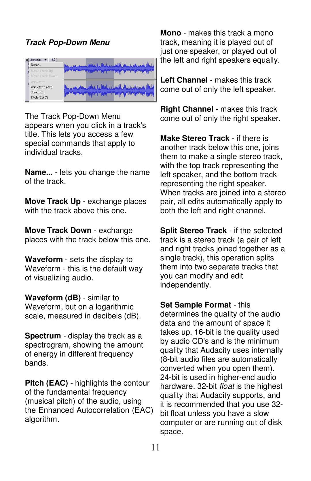 PYLE Audio PLTTB3U manual Track Pop-Down Menu 