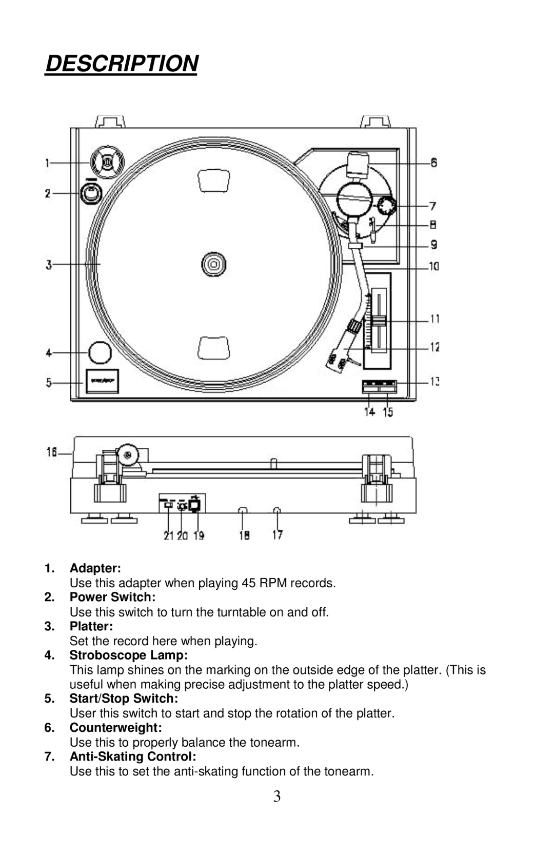 PYLE Audio PLTTB3U manual Description 