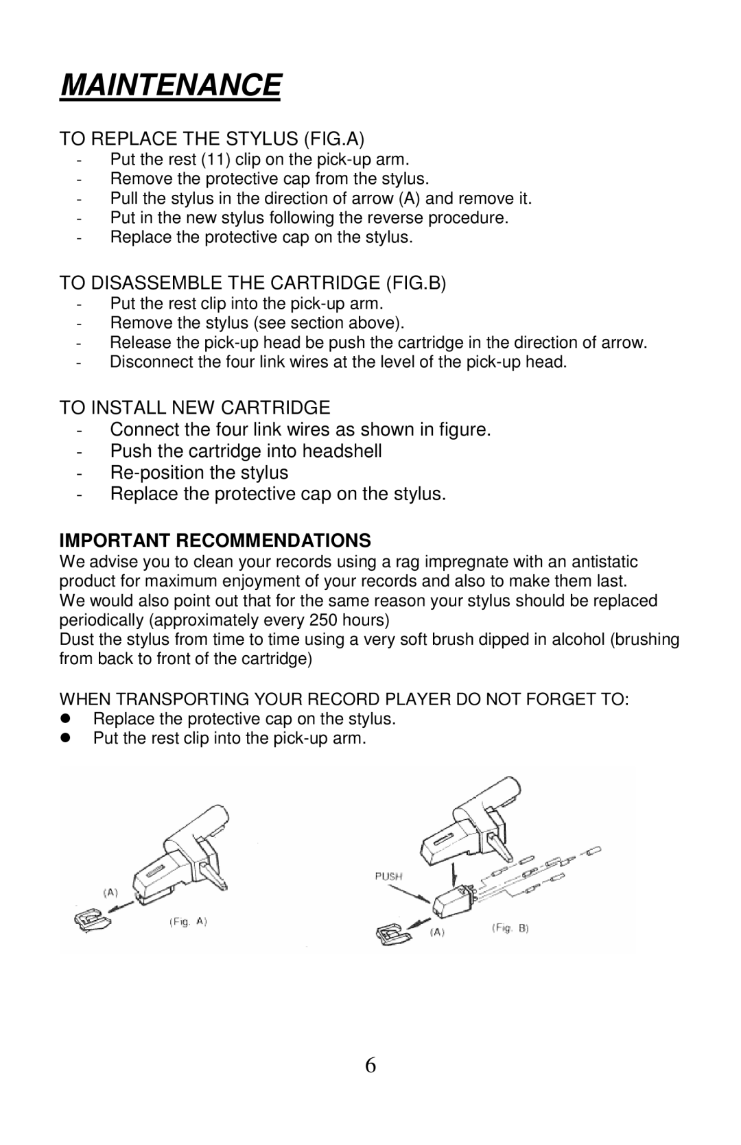 PYLE Audio PLTTB3U manual Maintenance 