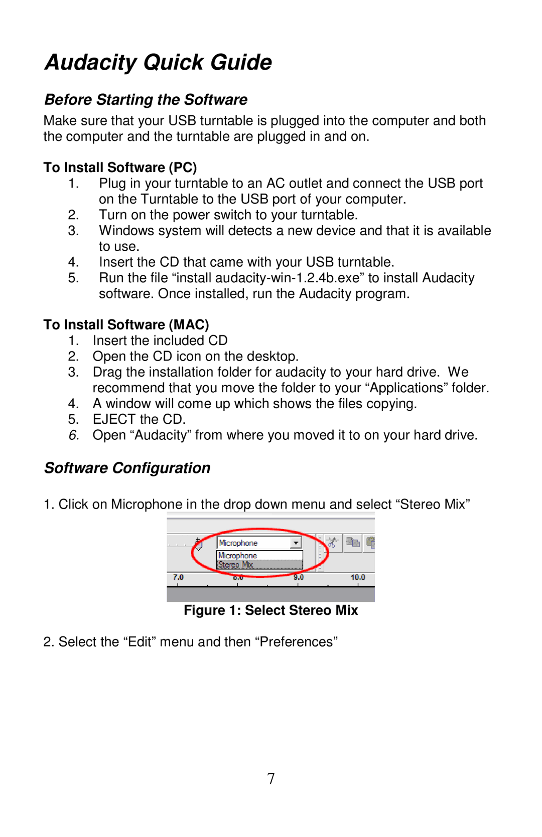 PYLE Audio PLTTB3U manual Audacity Quick Guide 