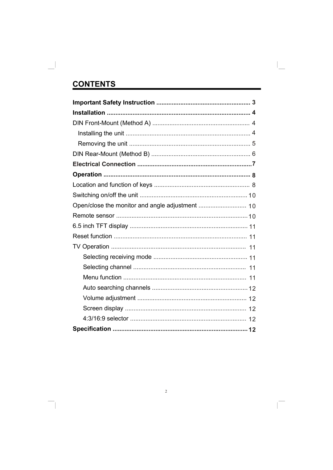 PYLE Audio PLTV165 owner manual Contents 