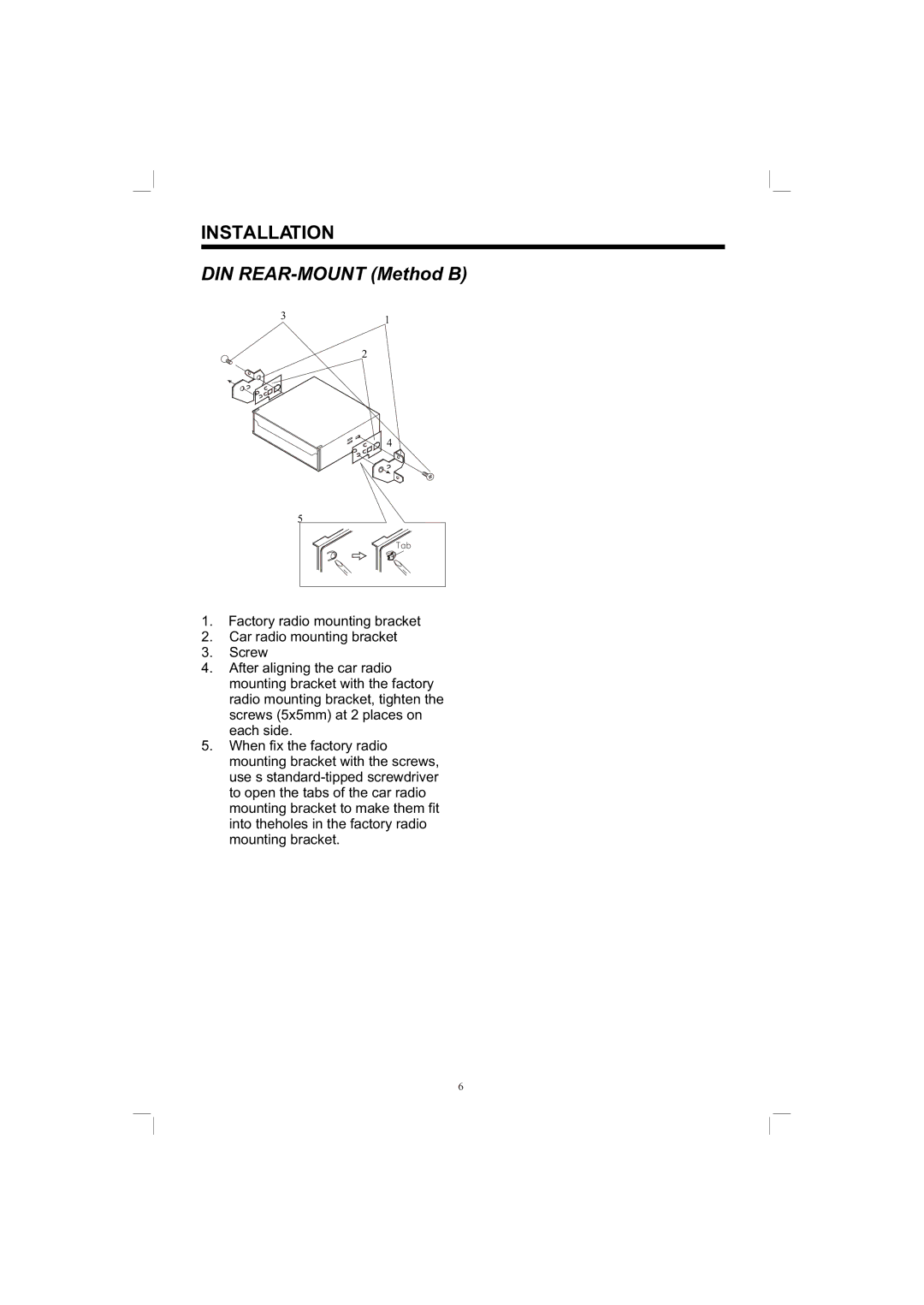 PYLE Audio PLTV165 owner manual DIN REAR-MOUNT Method B 