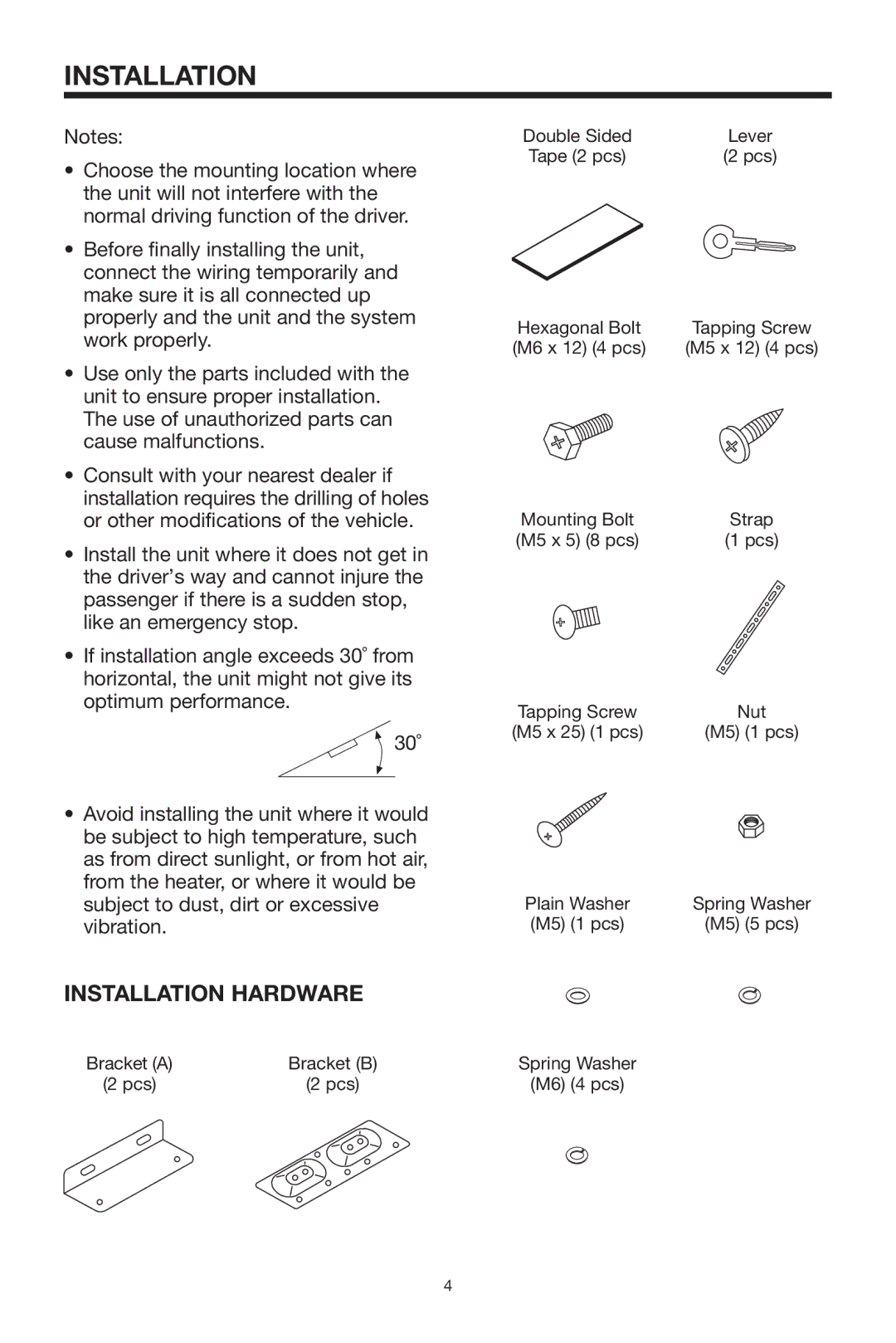 PYLE Audio PLTV64R owner manual Installation Hardware 