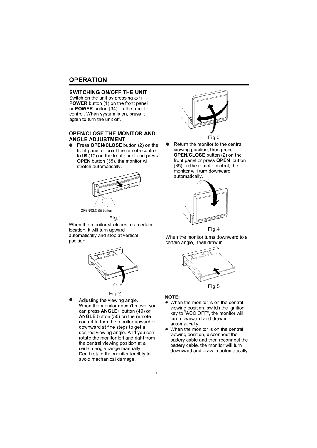 PYLE Audio PLTV65R owner manual Switching ON/OFF the Unit 