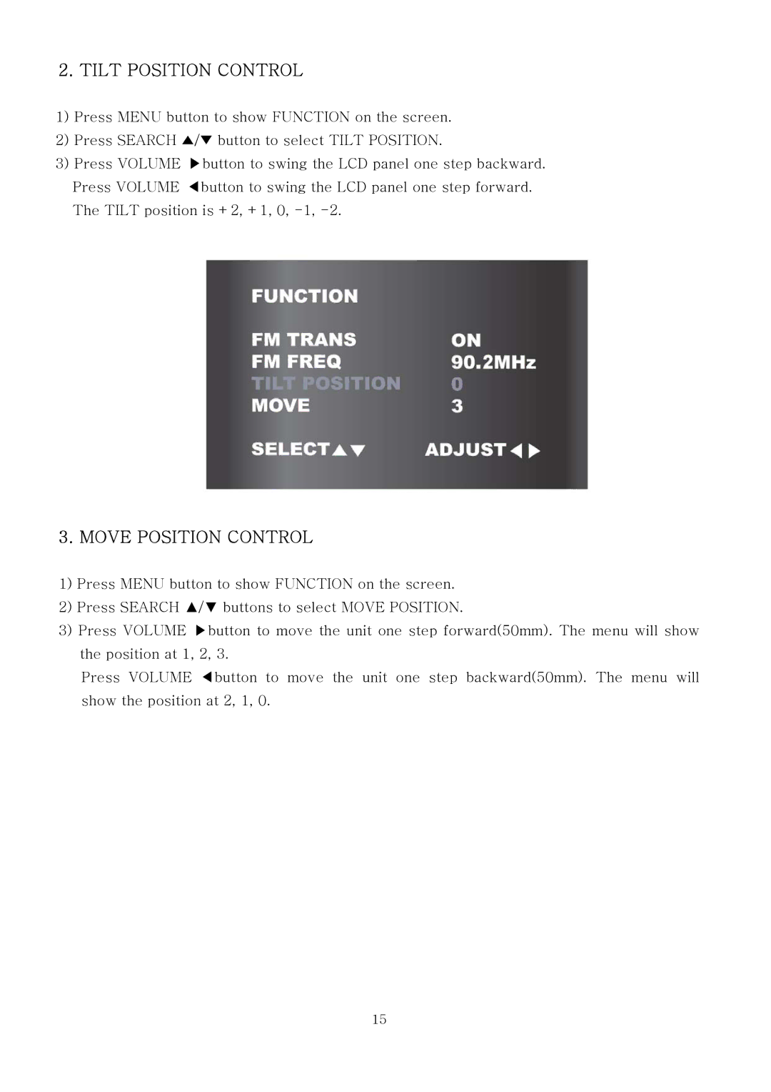 PYLE Audio PLTV7.5DIN manual Tilt Position Control, Move Position Control 