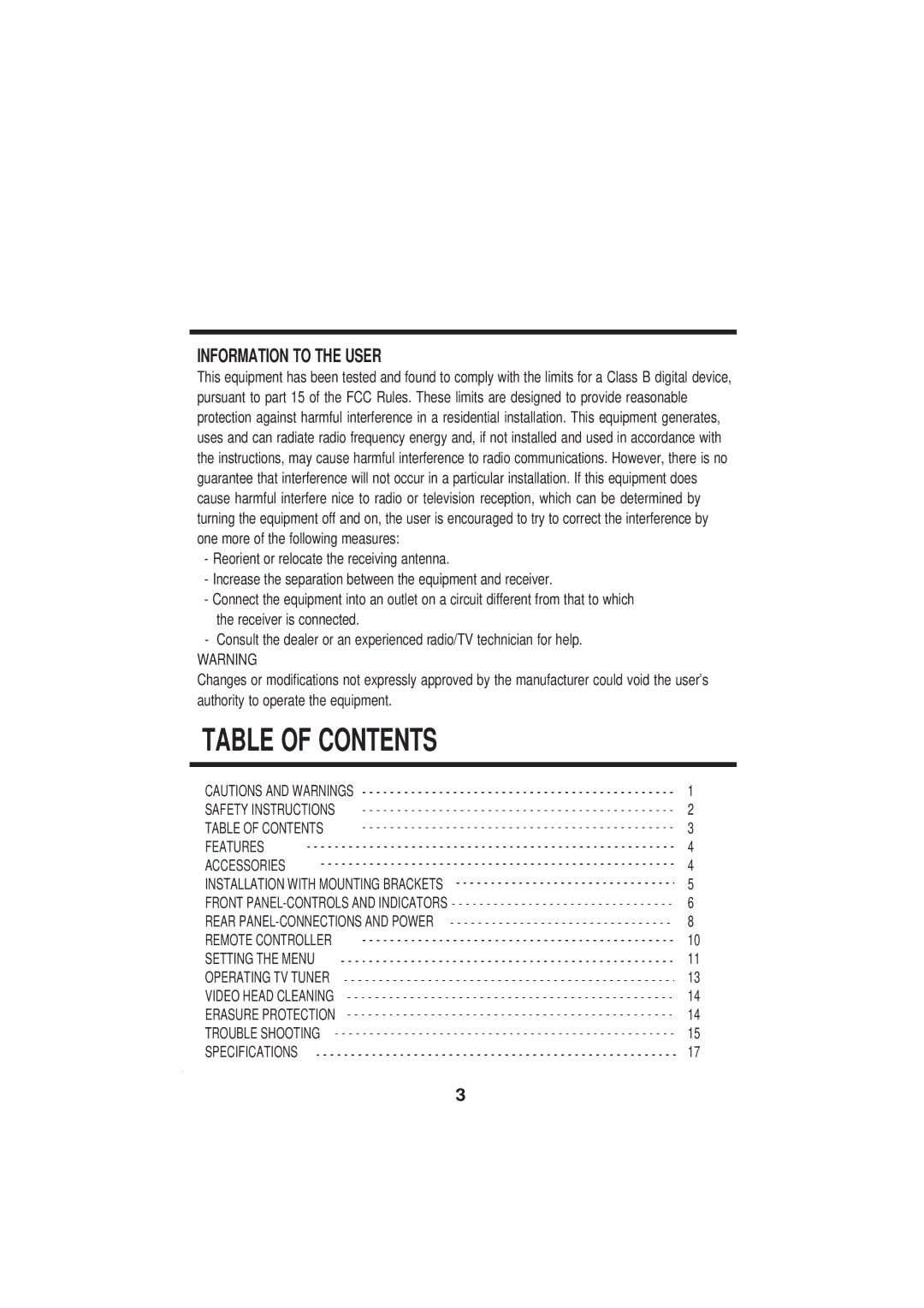 PYLE Audio PLTVCP85 manual Table of Contents 