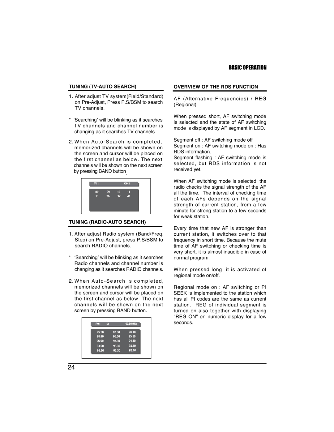 PYLE Audio PLTVD7IN manual Tuning TV-AUTO Search, Tuning RADIO-AUTO Search, Overview of the RDS Function 