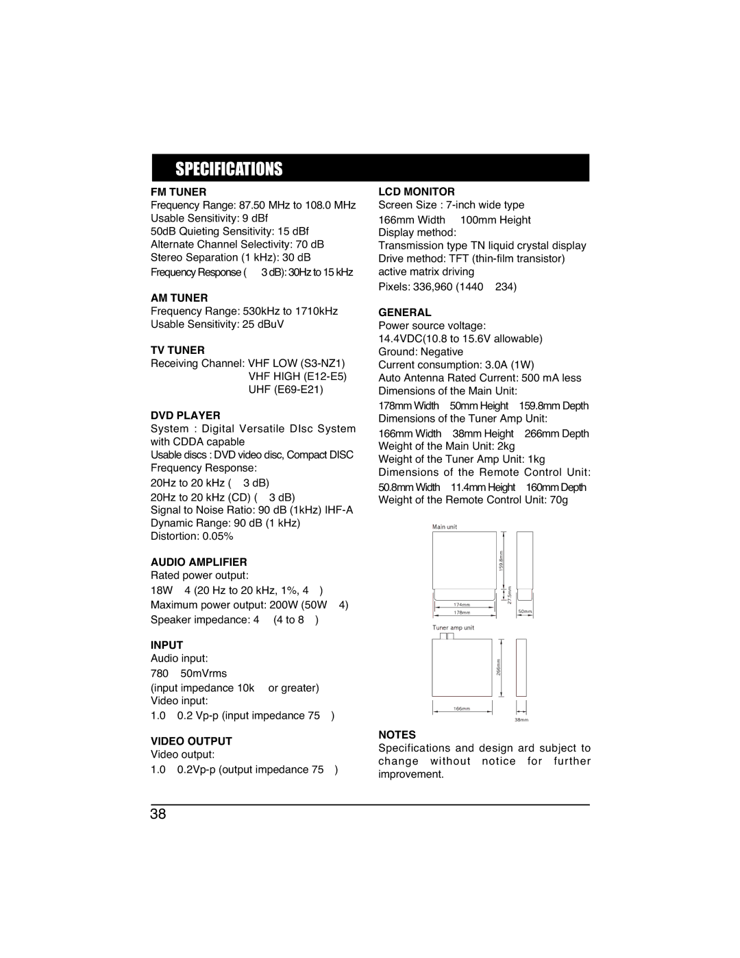 PYLE Audio PLTVD7IN manual Specifications 