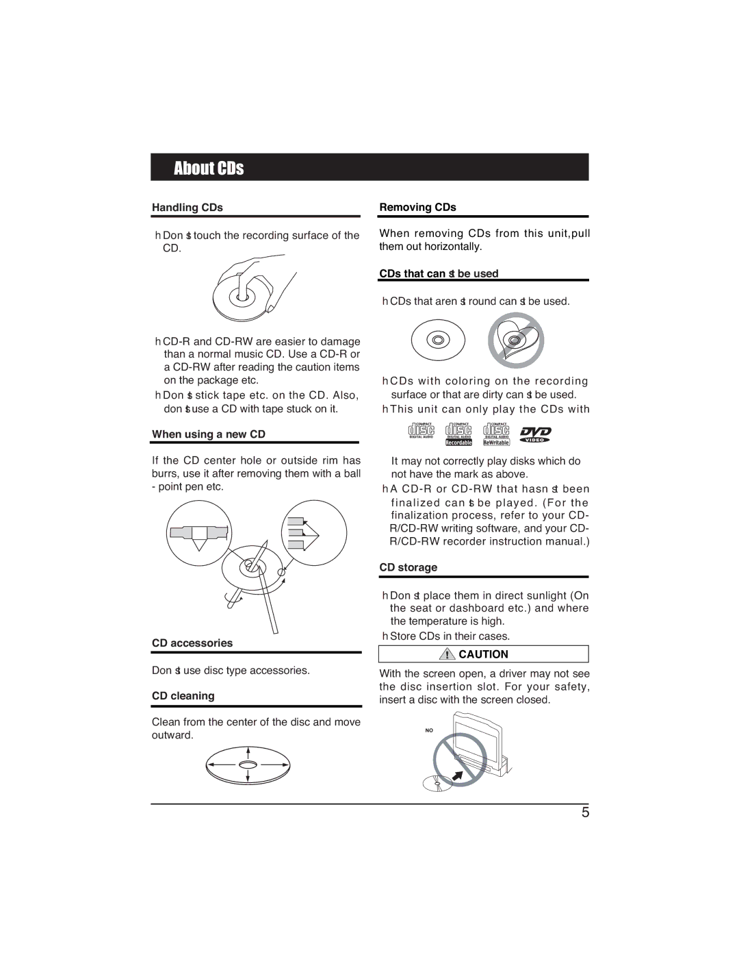 PYLE Audio PLTVD7IN manual Removing CDs, CDs that can t be used 