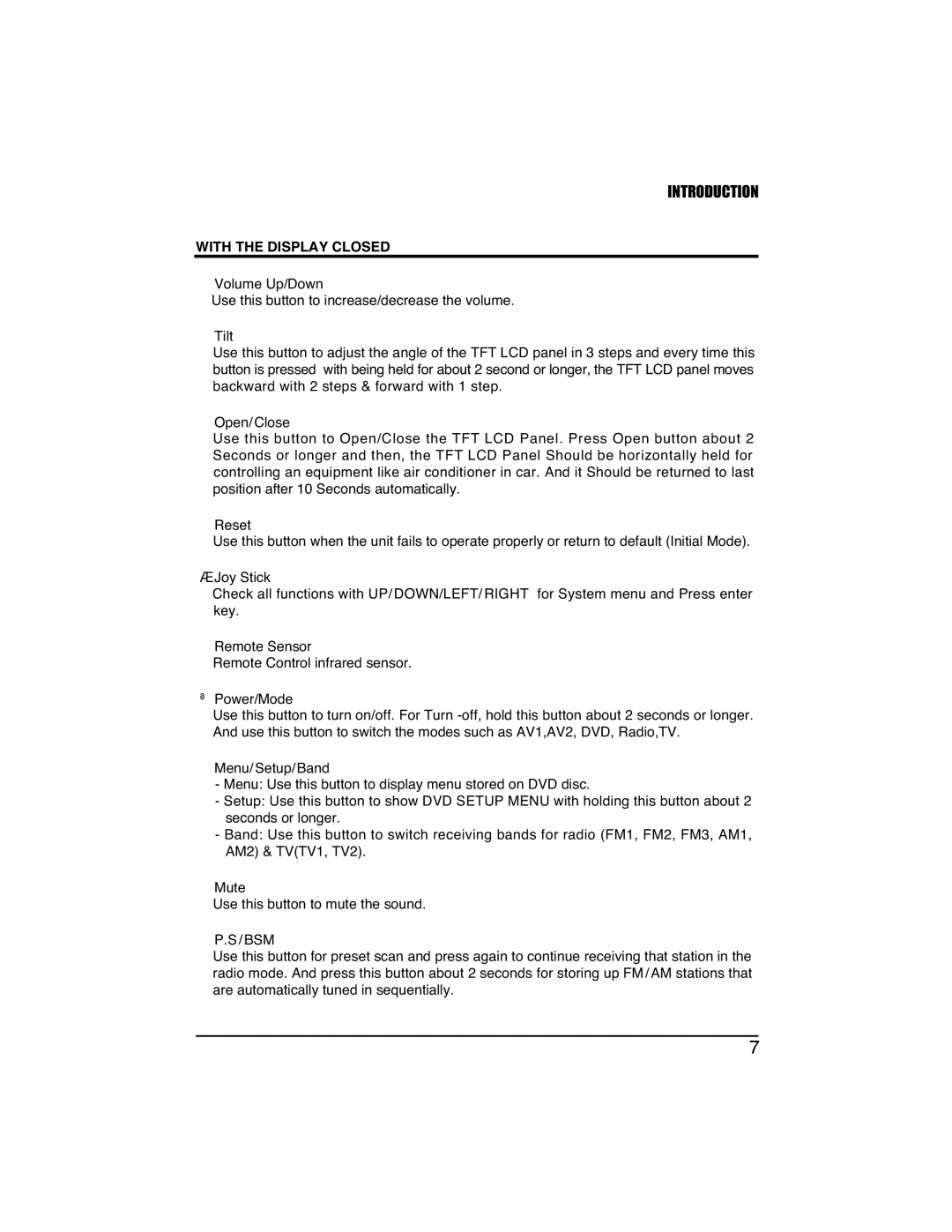 PYLE Audio PLTVD7IN manual Introduction, With the Display Closed 