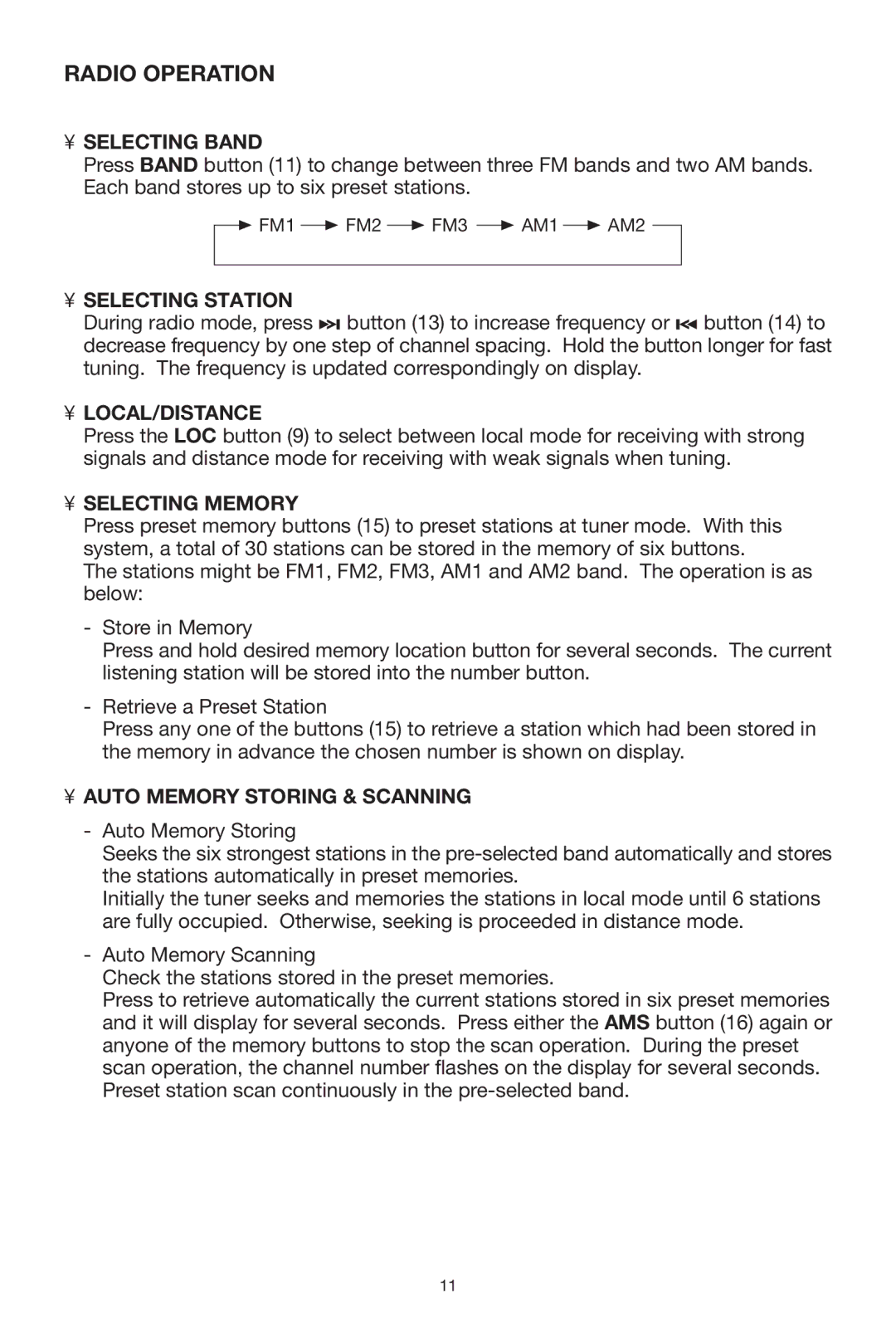 PYLE Audio PLTVR5 owner manual Radio Operation 