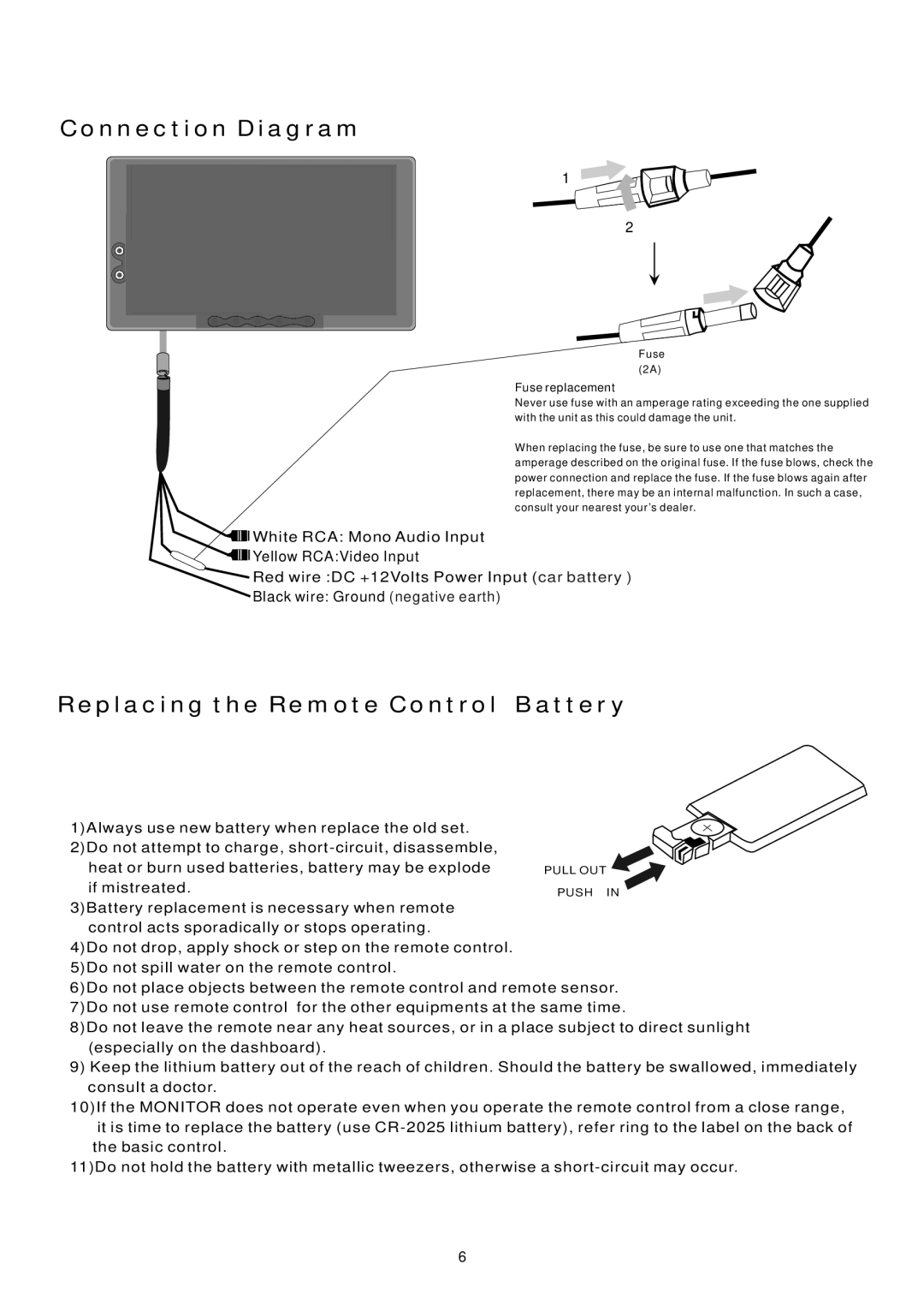 PYLE Audio PLVHR72 instruction manual Connection Diagram, Replacing the Remote Control 