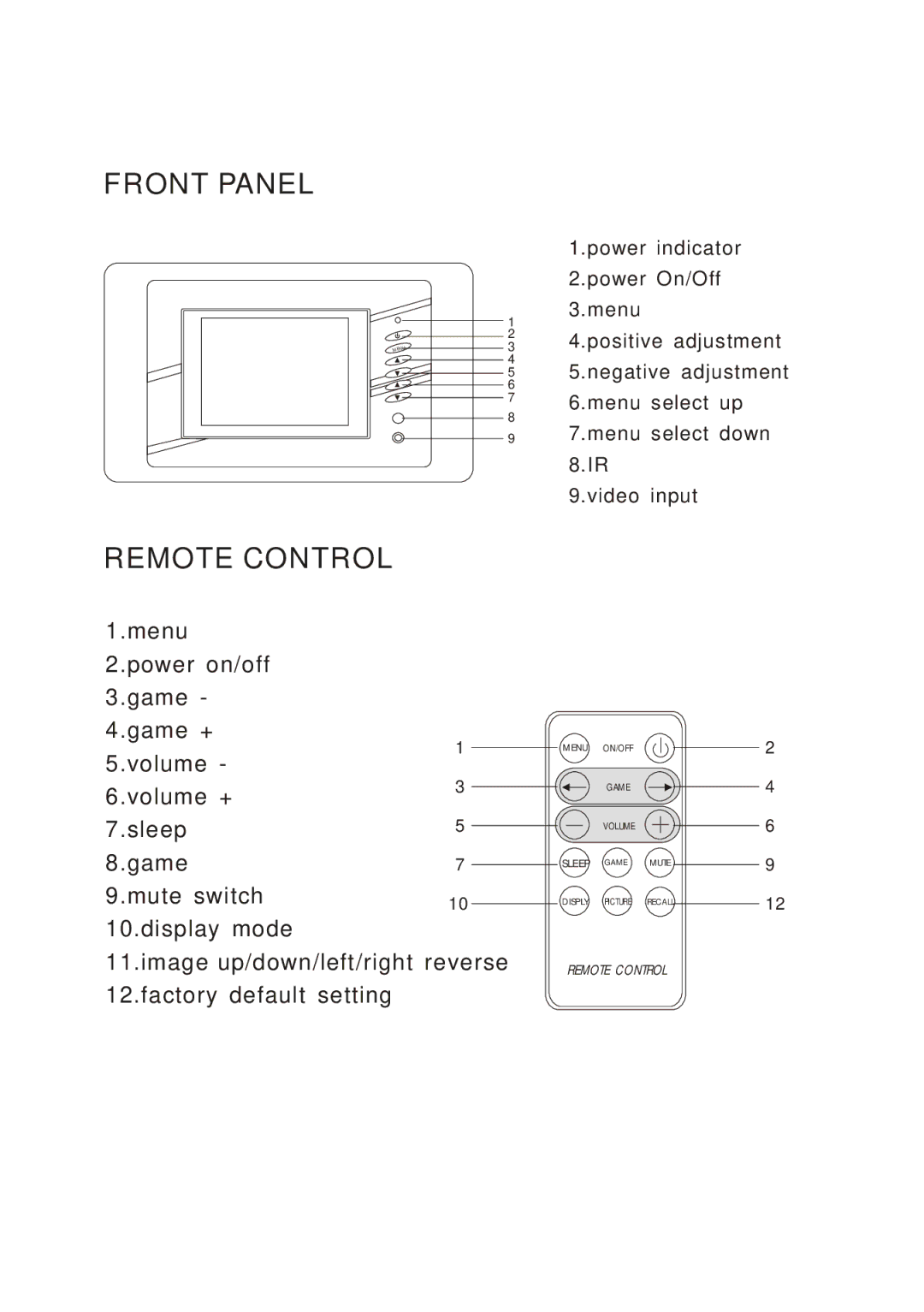 PYLE Audio PLVS420 instruction manual Front Panel, Remote Control 