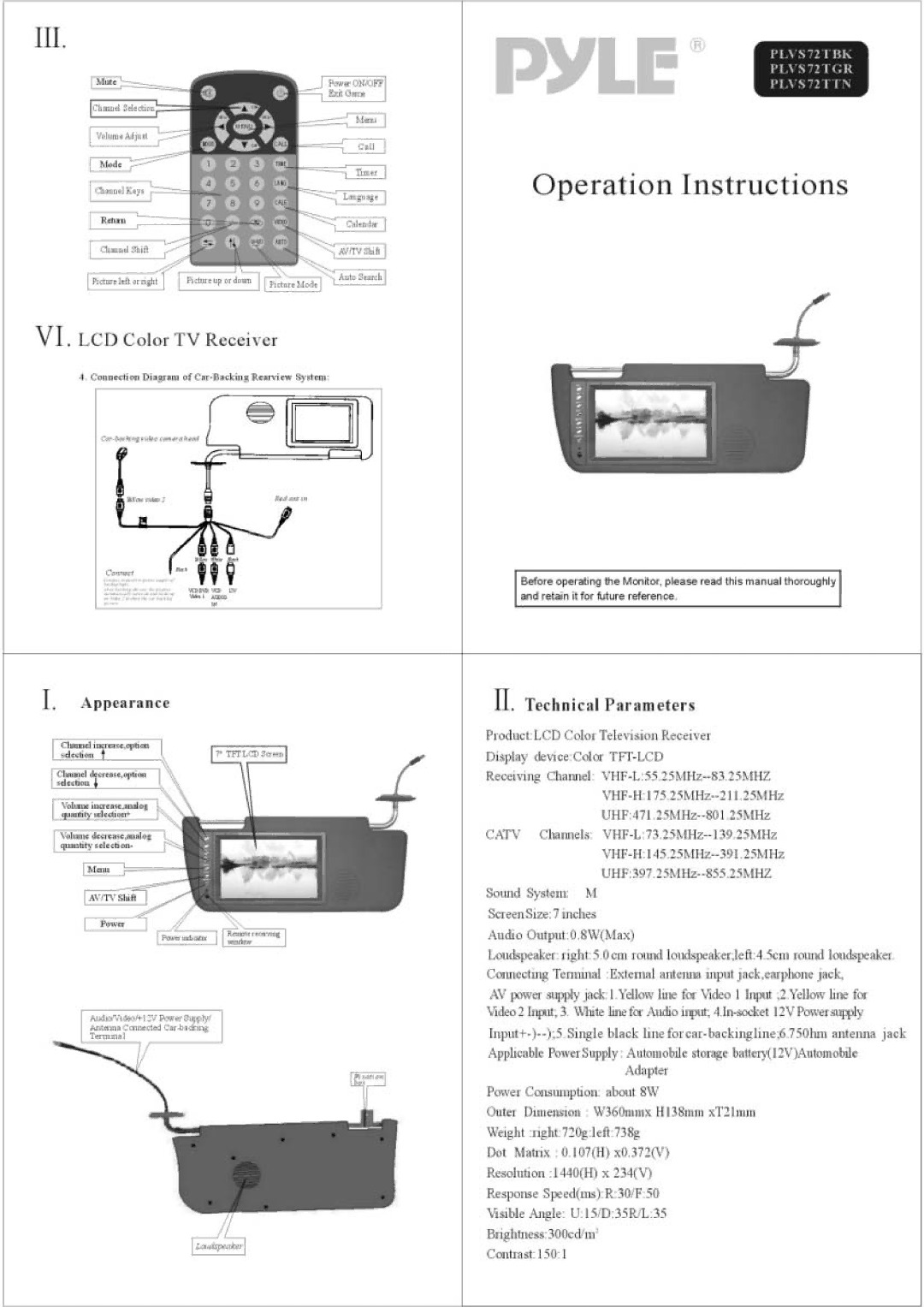 PYLE Audio PLVS72TBK manual 