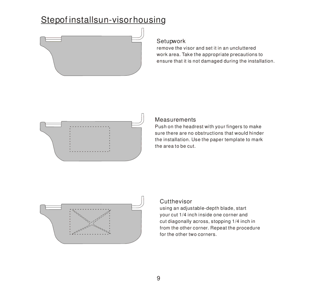 PYLE Audio PLVS7HM manual Step of install sun-visor housing, Cut the visor 