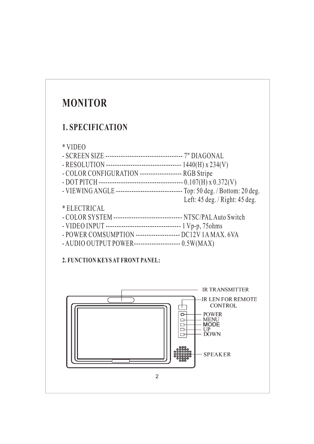 PYLE Audio PLVSR7IR manual Monitor 