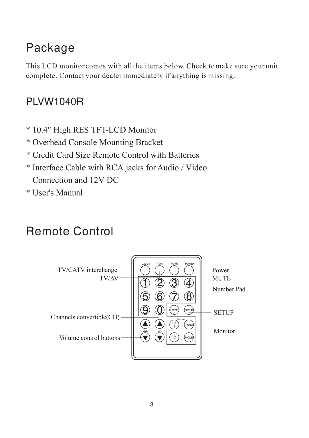 PYLE Audio PLVW1040R manual Package 